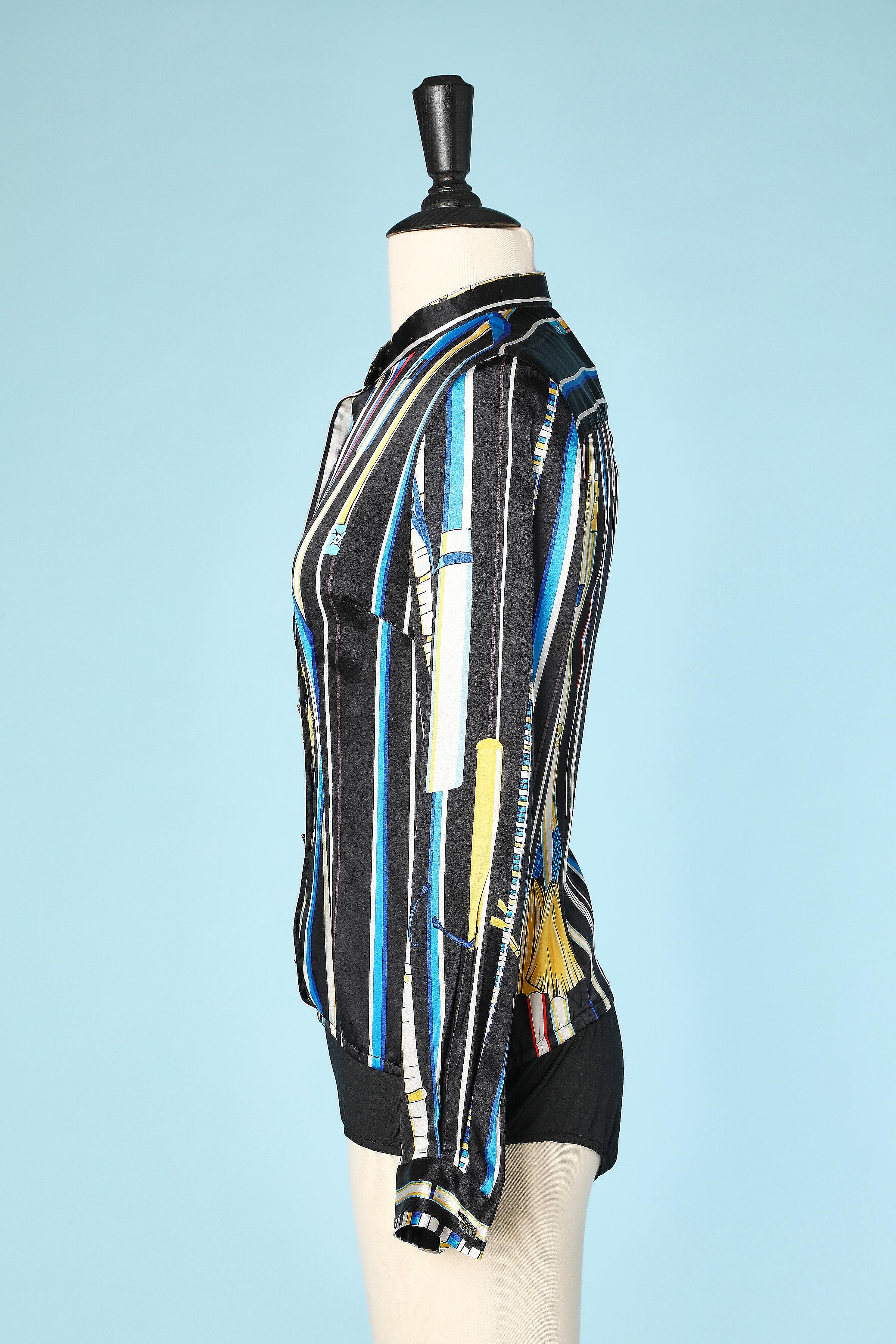 Bedrucktes Seiden-Body-suit-Hemd von Hermès im Zustand „Hervorragend“ in Saint-Ouen-Sur-Seine, FR