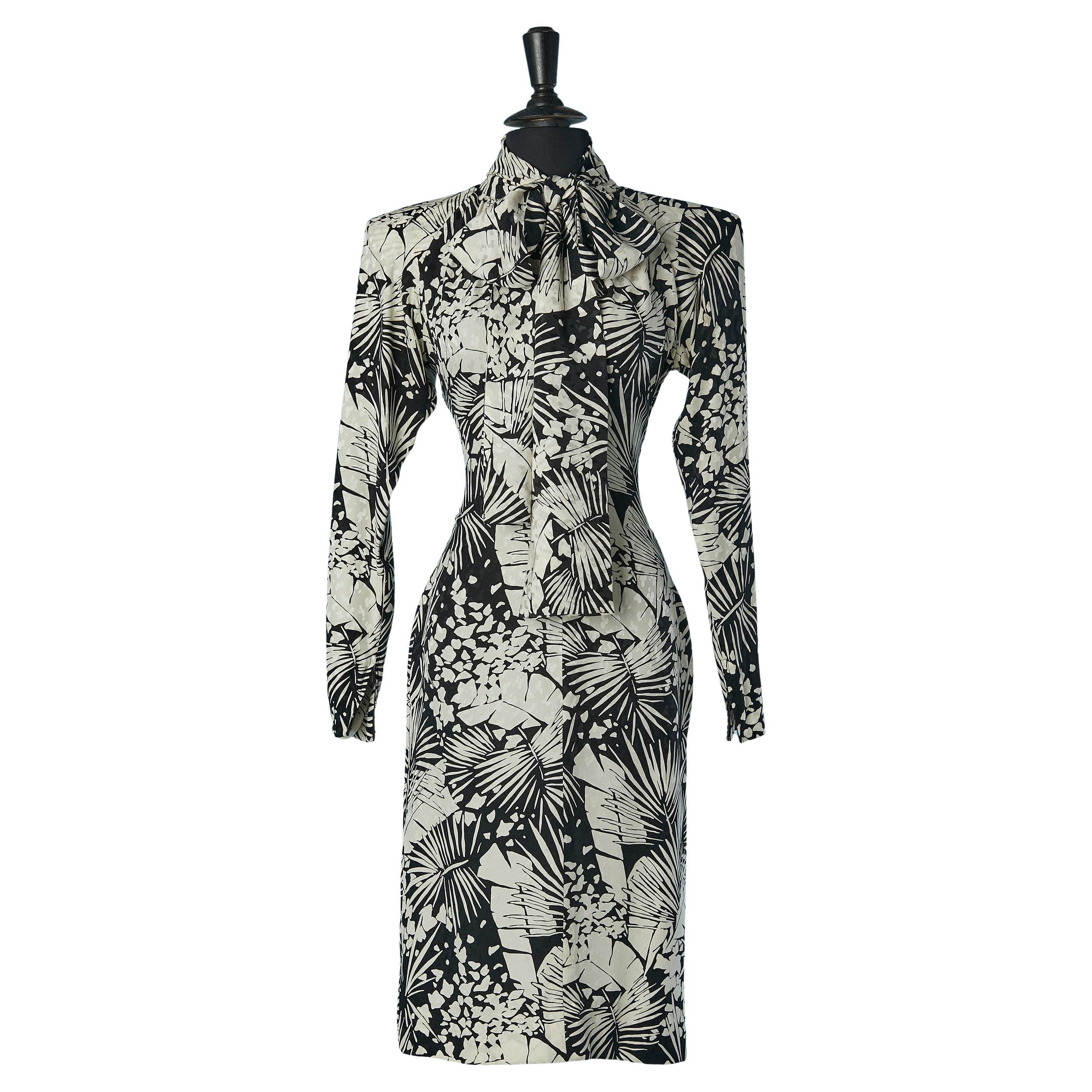 Printed silk jacquard cocktail dress with bow tie Saint Laurent Rive Gauche For Sale