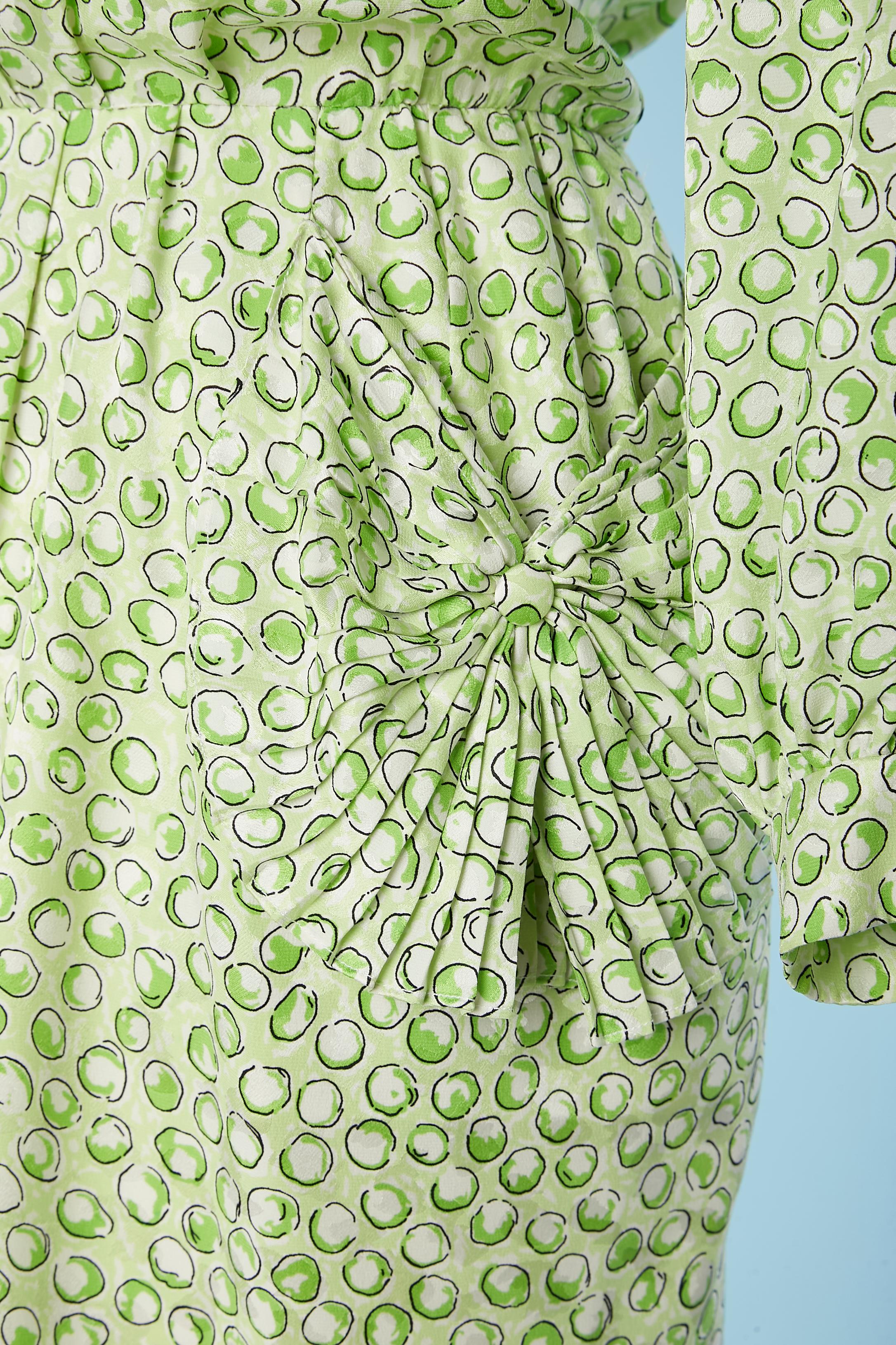 Green Printed silk jacquard cocktail dress with pleated collar and pockets Nina Ricci  For Sale