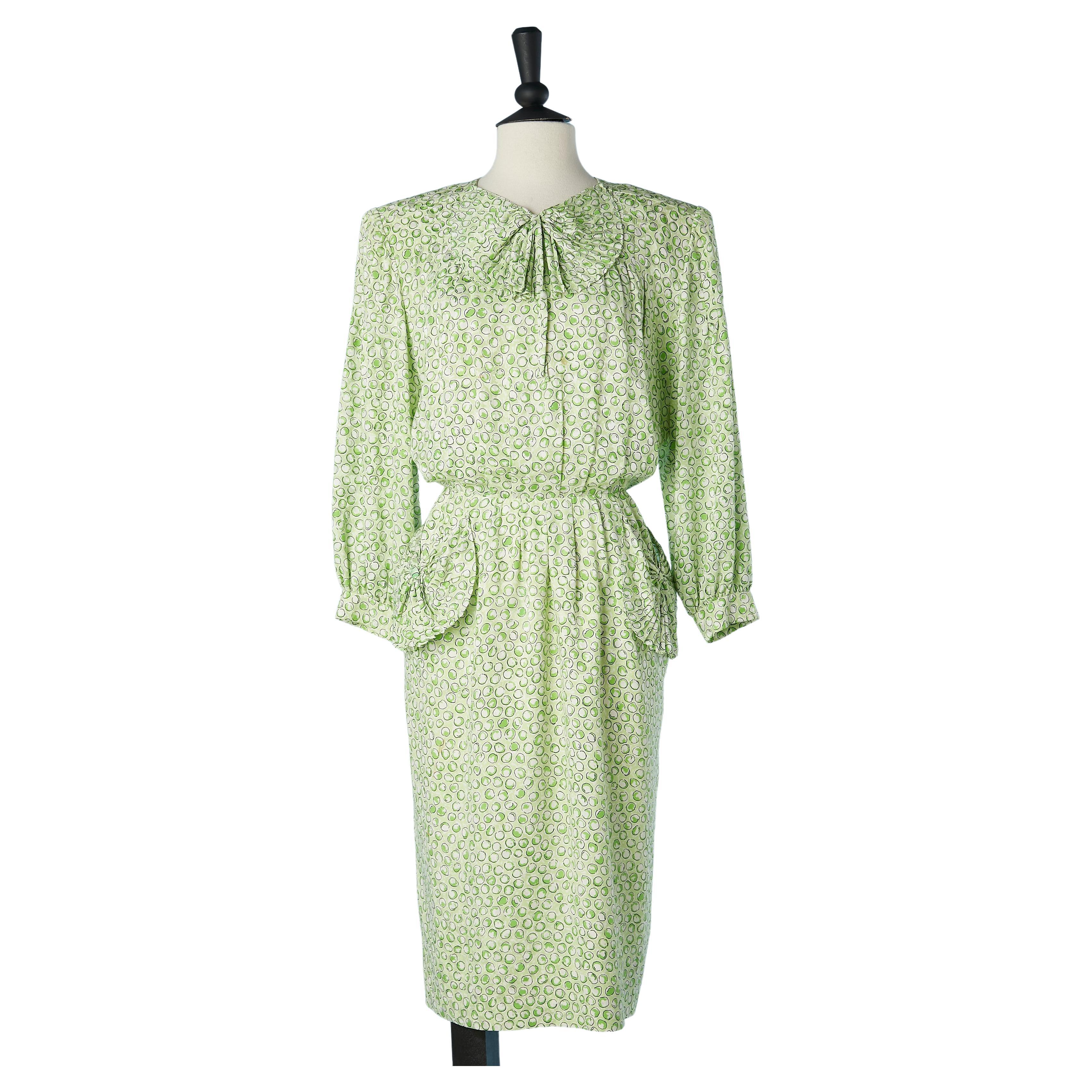 Printed silk jacquard cocktail dress with pleated collar and pockets Nina Ricci  For Sale