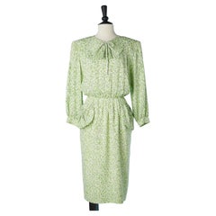 Vintage Printed silk jacquard cocktail dress with pleated collar and pockets Nina Ricci 