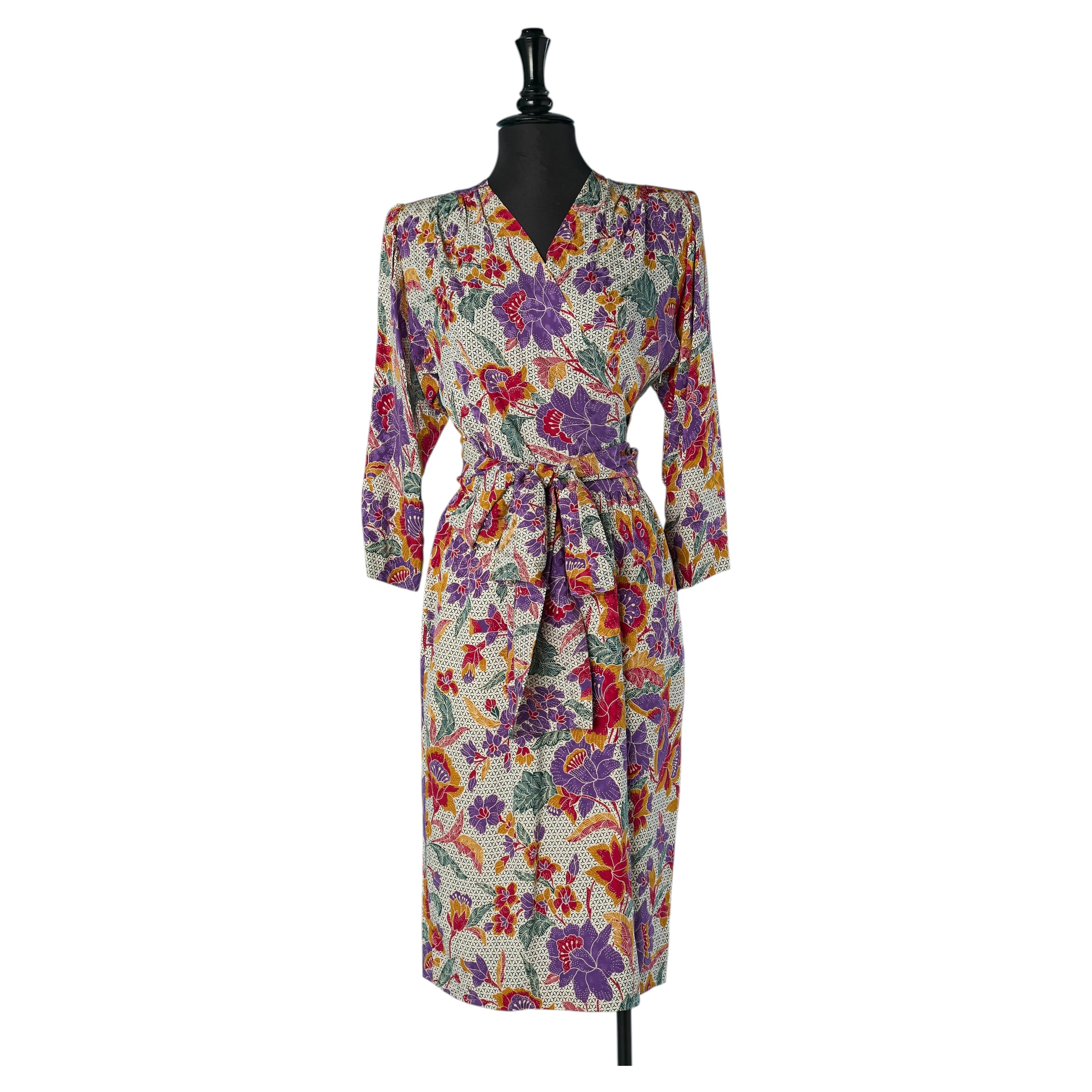 Vestido de jacquard de seda estampado SAINT LAURENT RIVE GAUCHE en venta