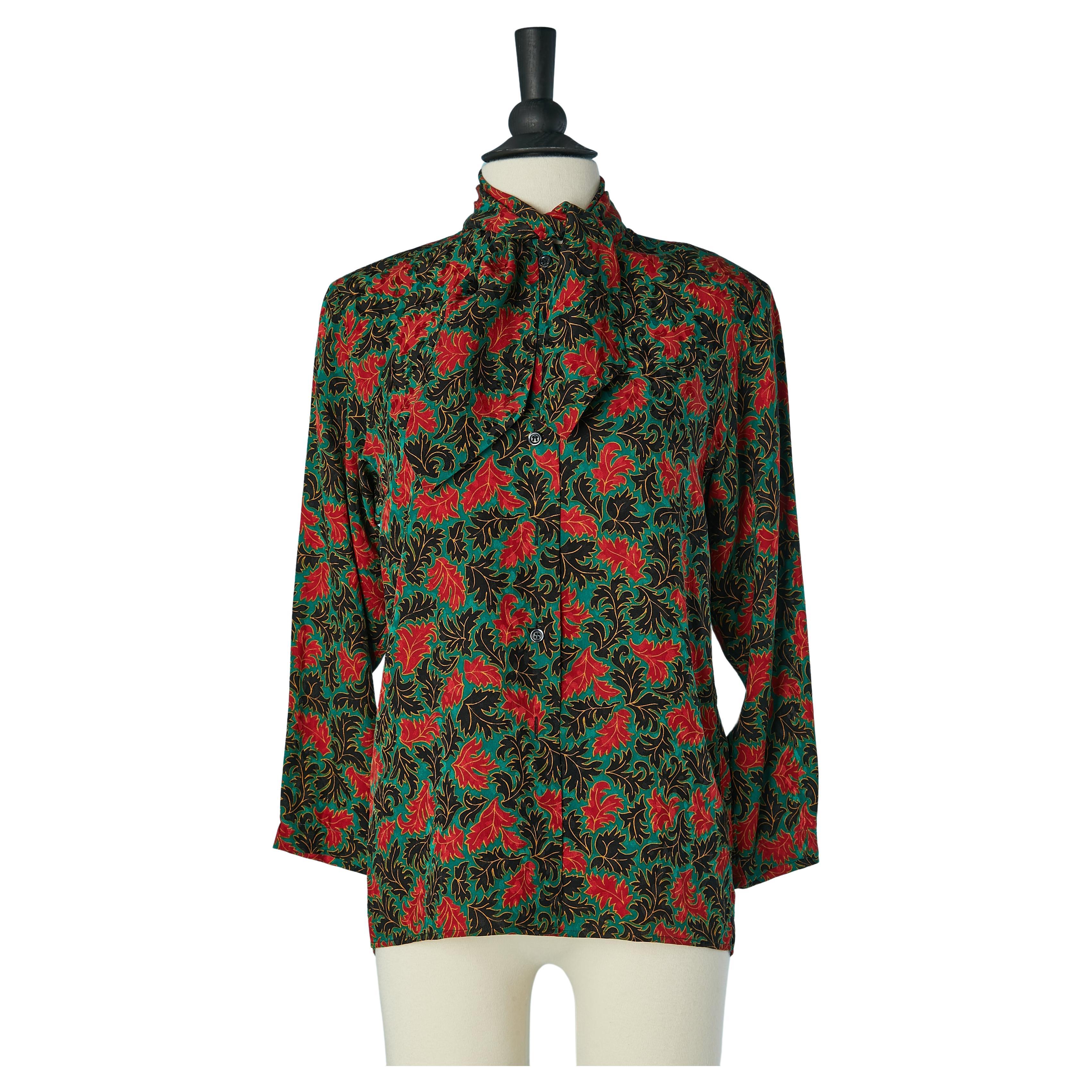 Printed silk jacquard shirt with tie collar Saint Laurent Rive Gauche For Sale