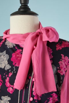 Printed silk jersey and chiffon blouse with tie collar Léonard Fashion 1970's