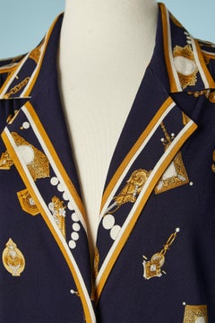 Printed silk jersey dress with gold metal button Léonard