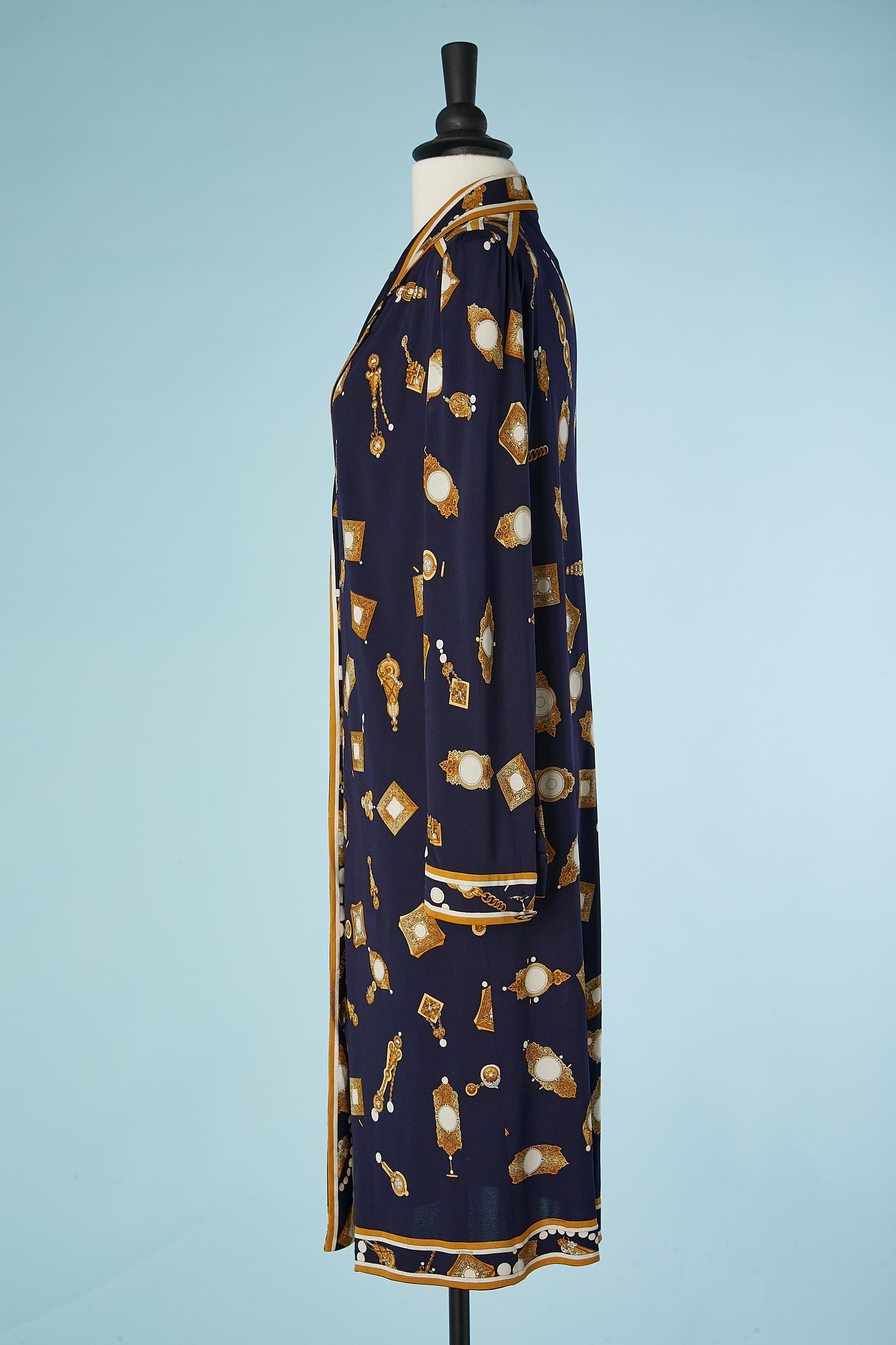 Printed silk jersey dress with gold metal button Léonard In Excellent Condition For Sale In Saint-Ouen-Sur-Seine, FR