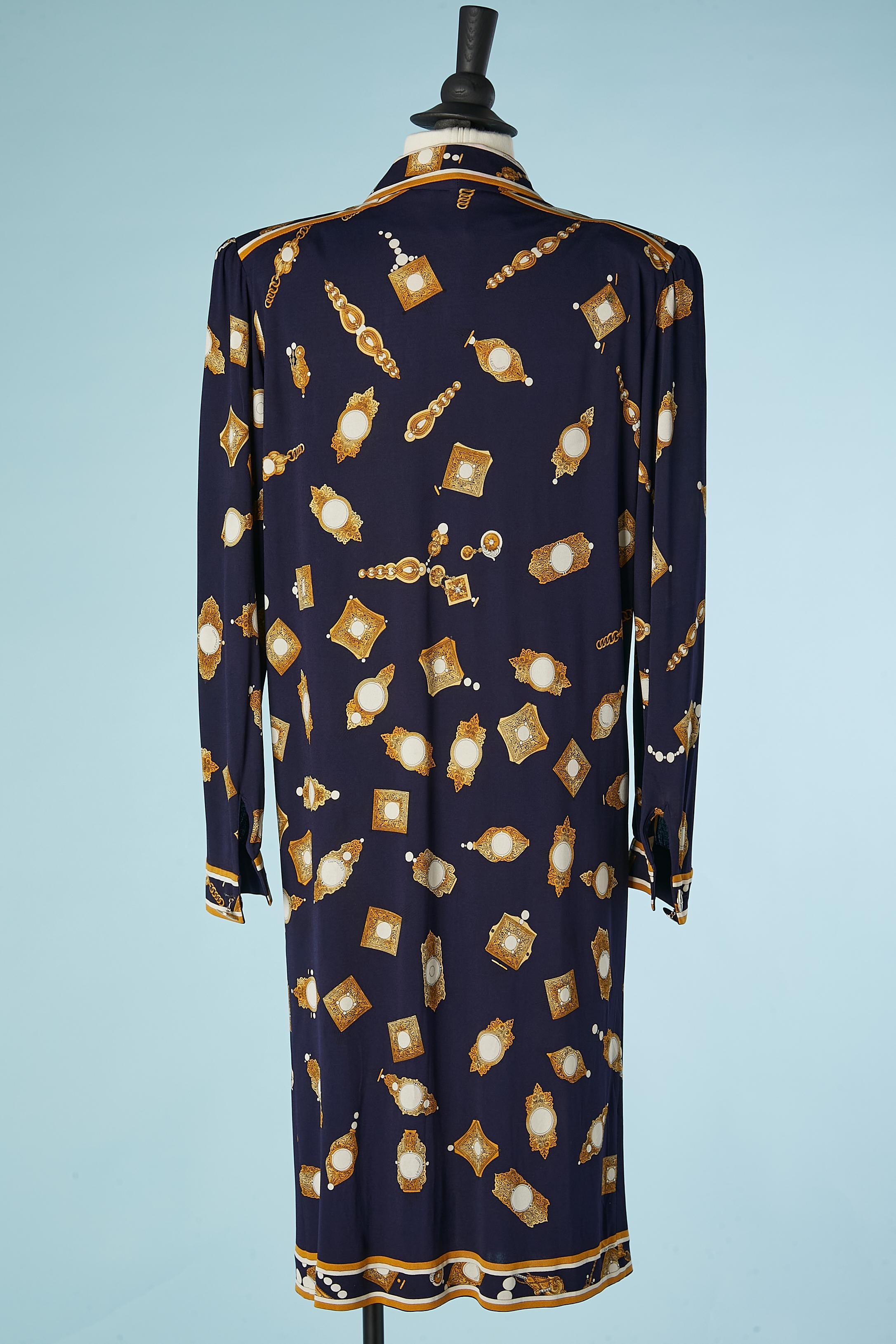Women's Printed silk jersey dress with gold metal button Léonard For Sale