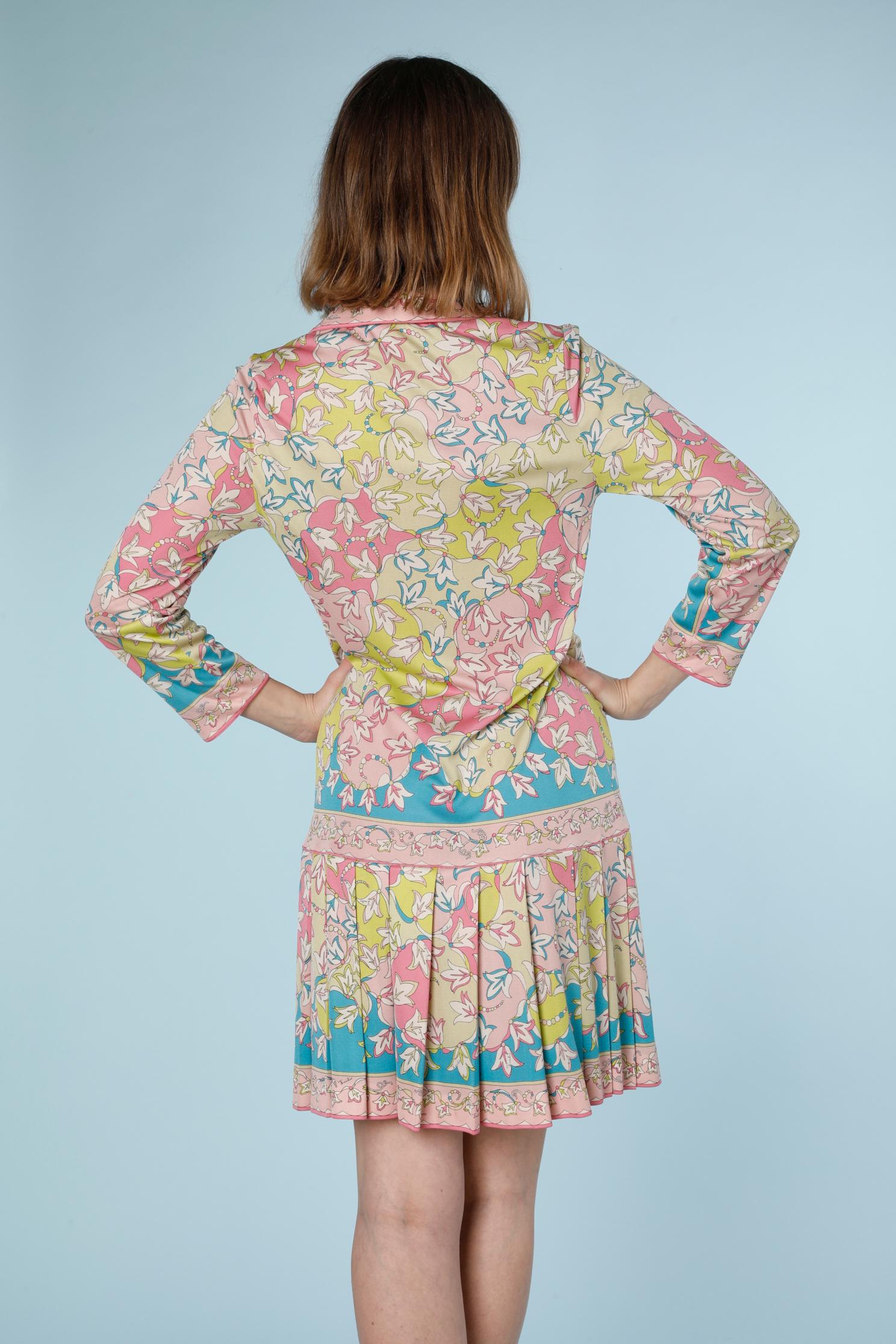 Printed silk jersey dress with pleated skirt Emilio Pucci For Sale 5