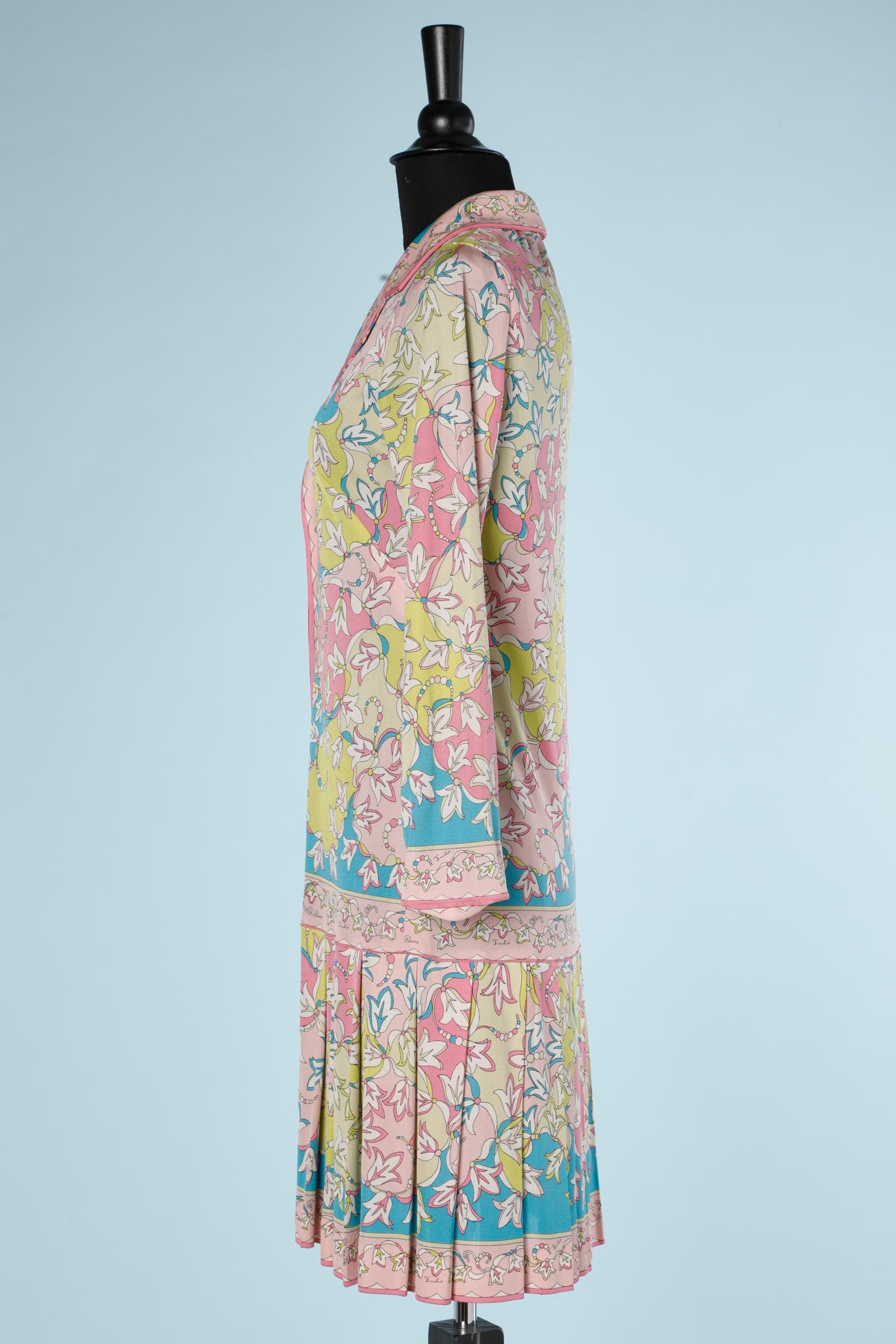 Printed silk jersey dress with pleated skirt Emilio Pucci For Sale 1