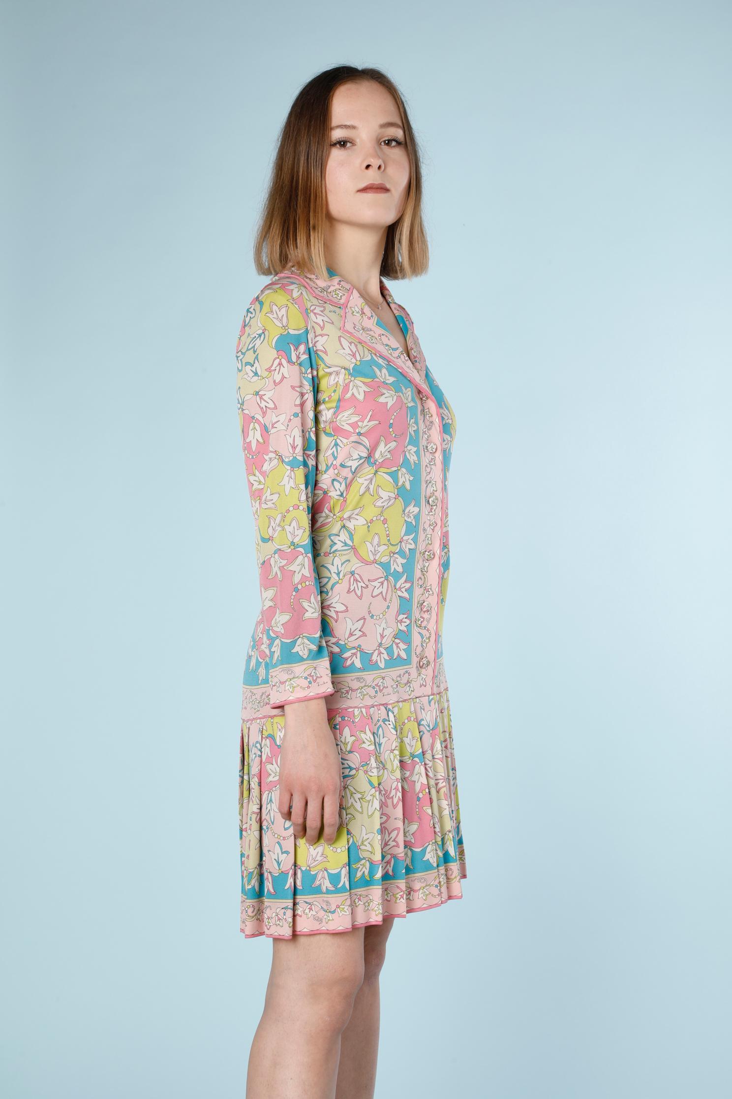 Printed silk jersey dress with pleated skirt Emilio Pucci For Sale 2