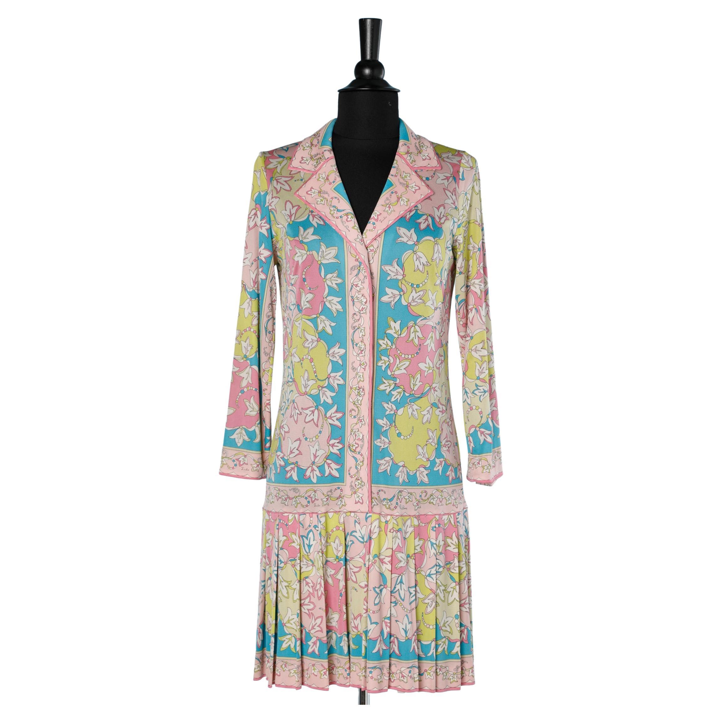 Printed silk jersey dress with pleated skirt Emilio Pucci For Sale