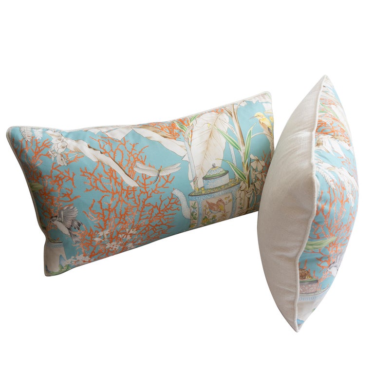Lumbar Pillows with Birds and Flowers For Sale at 1stDibs