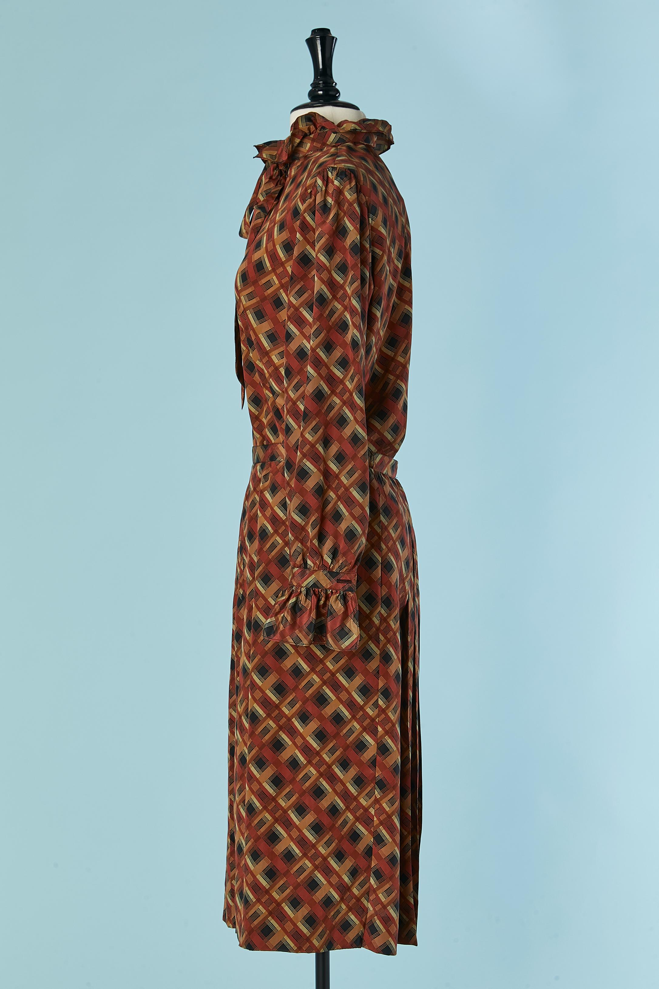 Printed silk shirt and pleated skirt ensemble Saint Laurent Rive Gauche For Sale 1