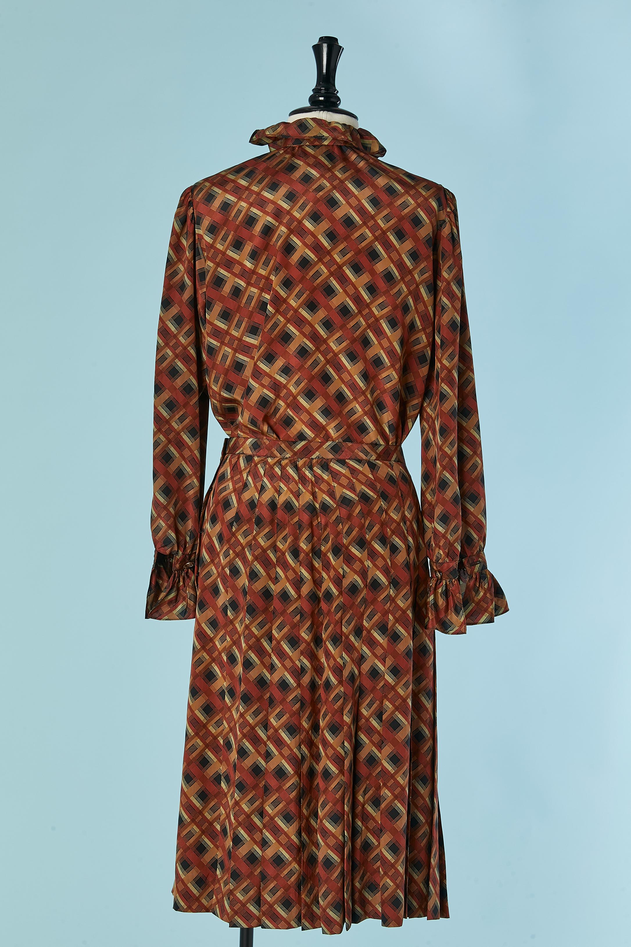 Printed silk shirt and pleated skirt ensemble Saint Laurent Rive Gauche For Sale 2