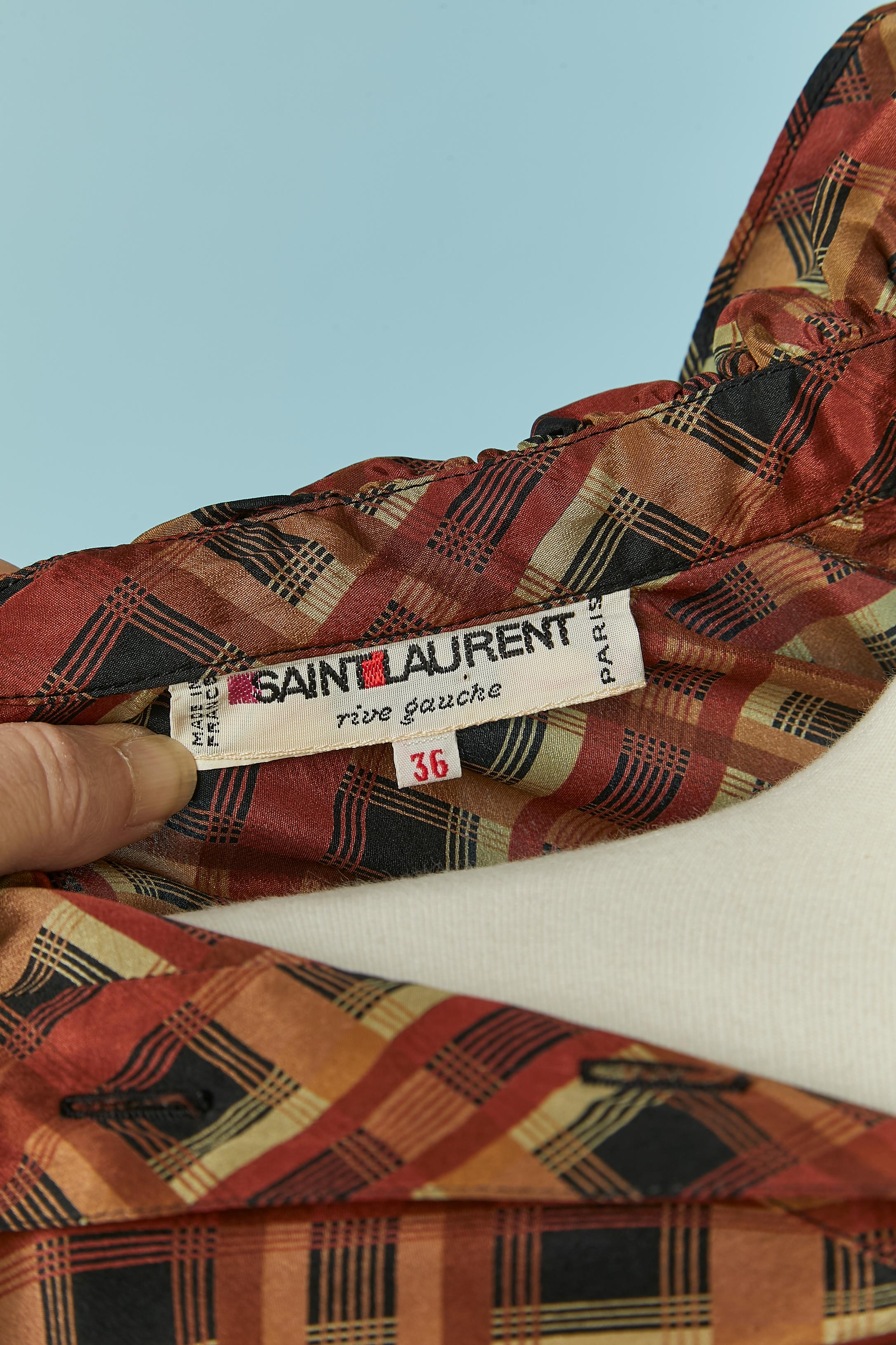 Printed silk shirt and pleated skirt ensemble Saint Laurent Rive Gauche For Sale 4