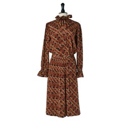 Printed silk shirt and pleated skirt ensemble Saint Laurent Rive Gauche