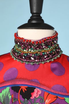 Printed silk top with full embroidered collar Instante