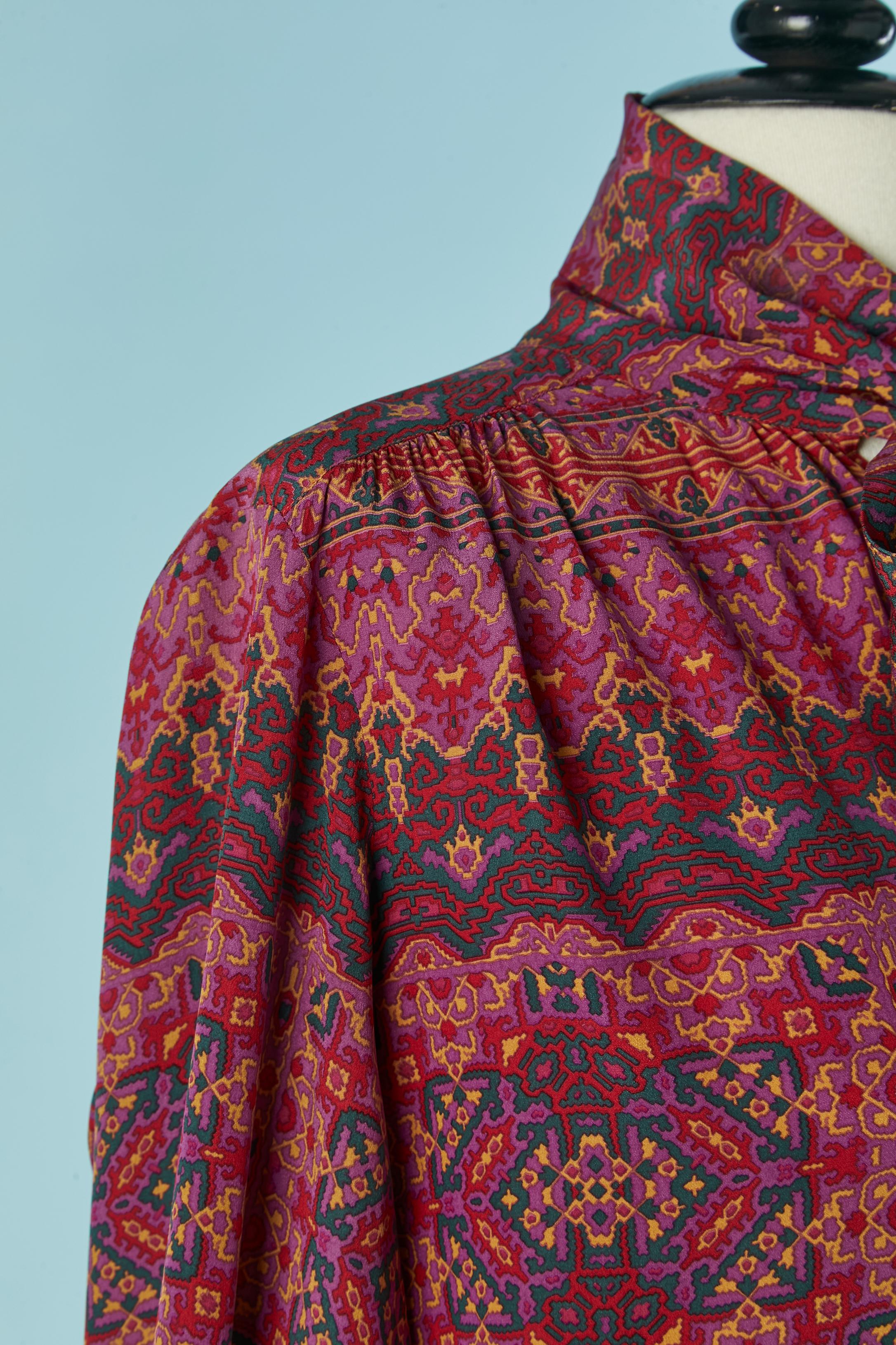 Túnica de seda estampada con pajarita SAINT LAURENT RIVE GAUCHE Marrón en venta