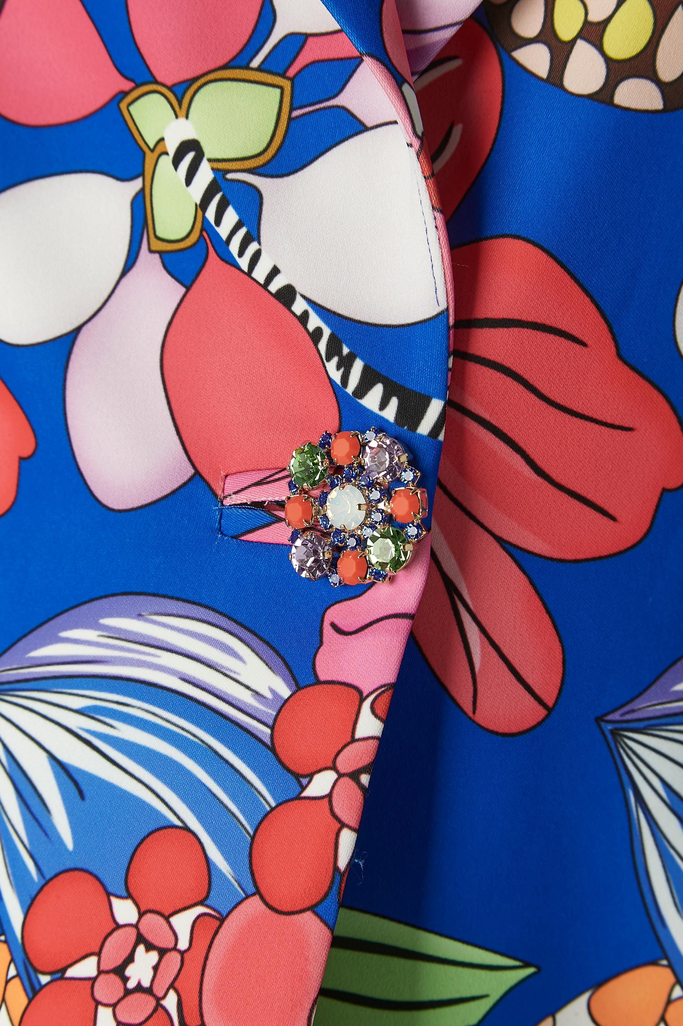 Marron Veste imprimée à simple boutonnage avec motif floral Gai Mattiolo Love to Love en vente