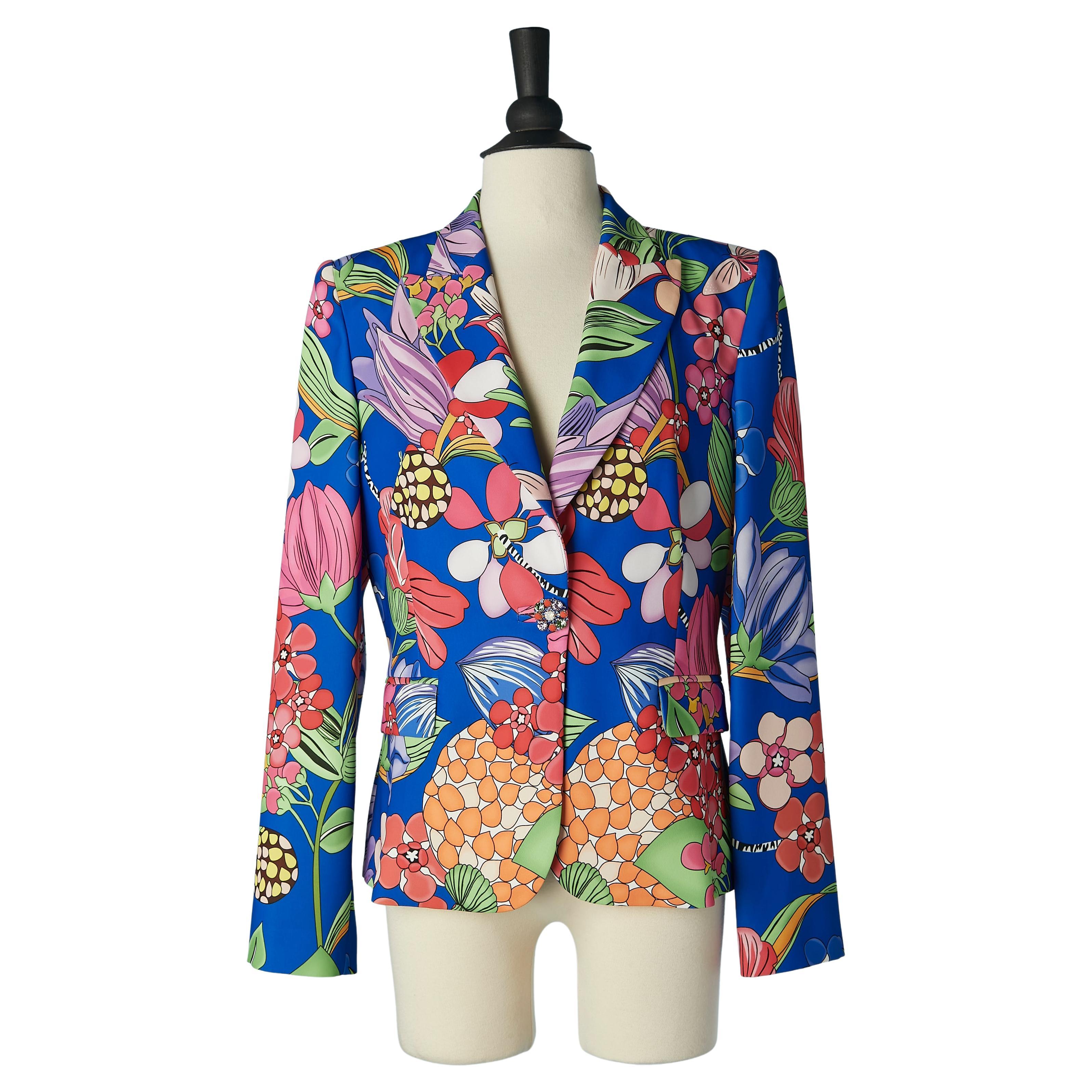 Printed single-breasted jacket with flower pattern Gai Mattiolo Love to Love  For Sale