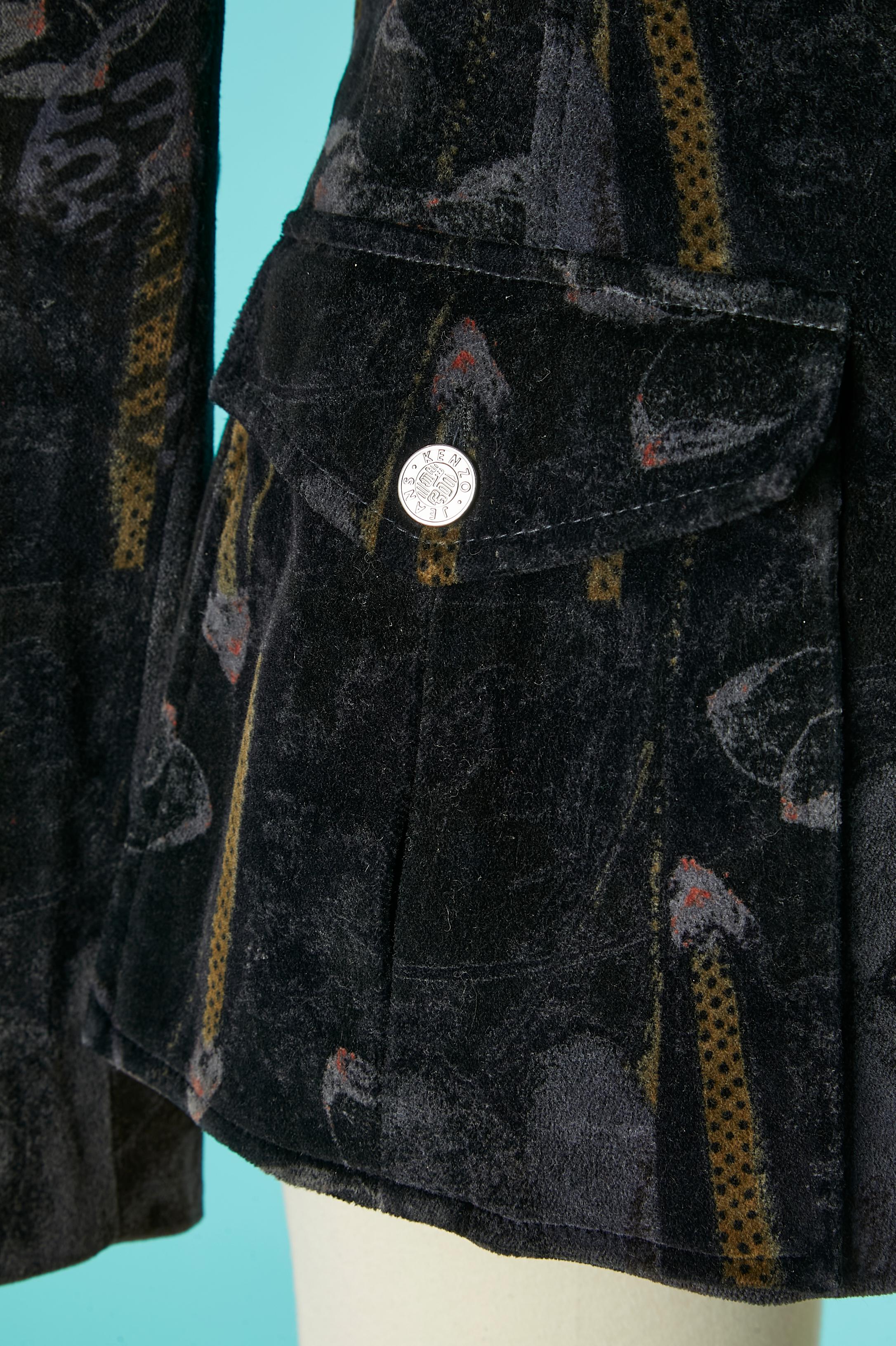 Printed single-breasted velvet jacket KENZO Jeans In Excellent Condition For Sale In Saint-Ouen-Sur-Seine, FR