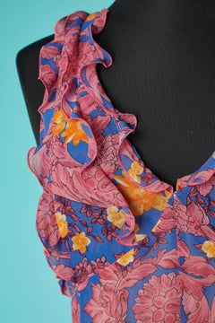 Printed sleeveless cocktail dress with ruffles Versace Jeans Couture