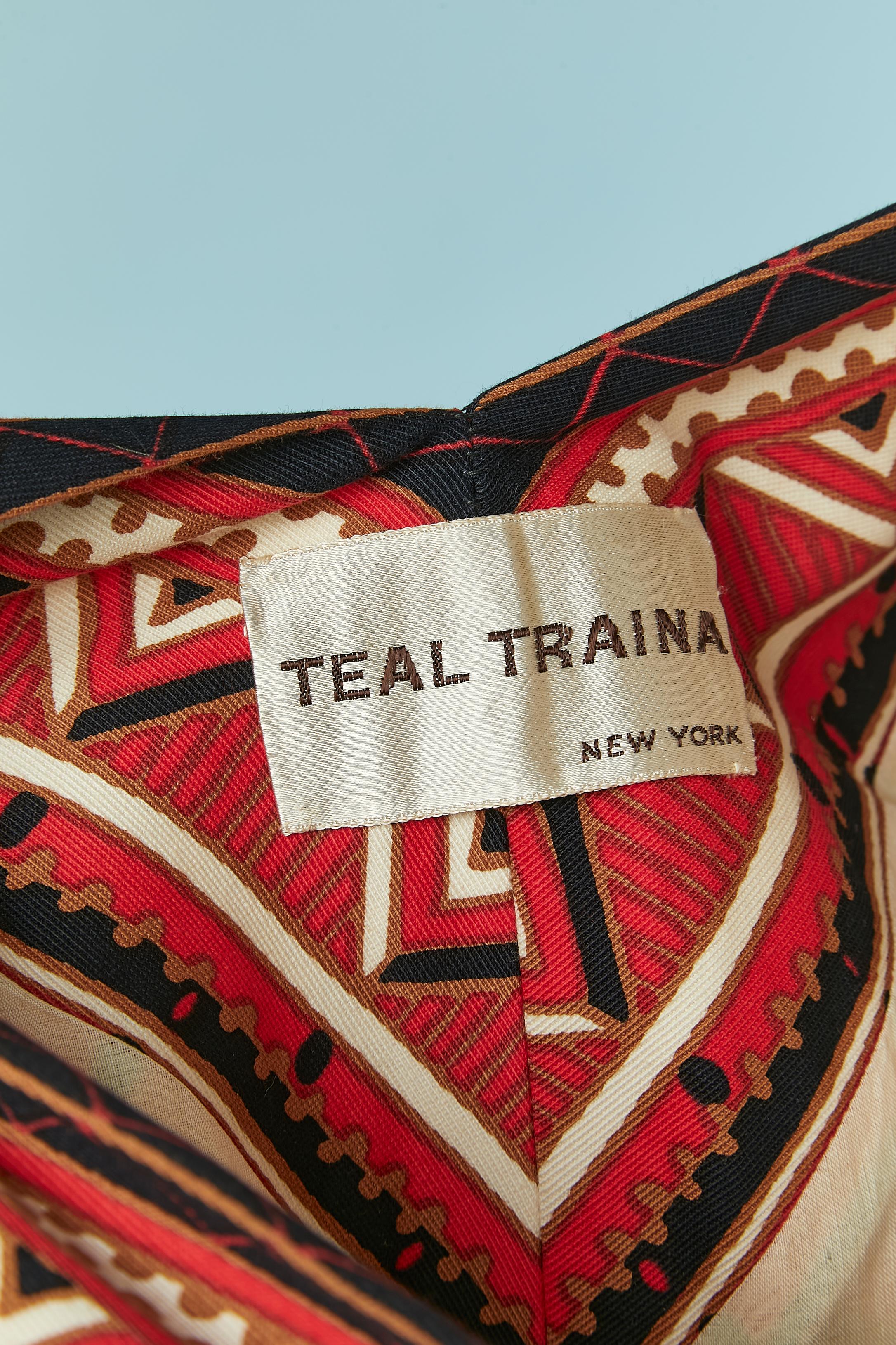 Abito stampato senza maniche con cintura in nastro di raso TEAL Traina Circa anni '70 in vendita 1