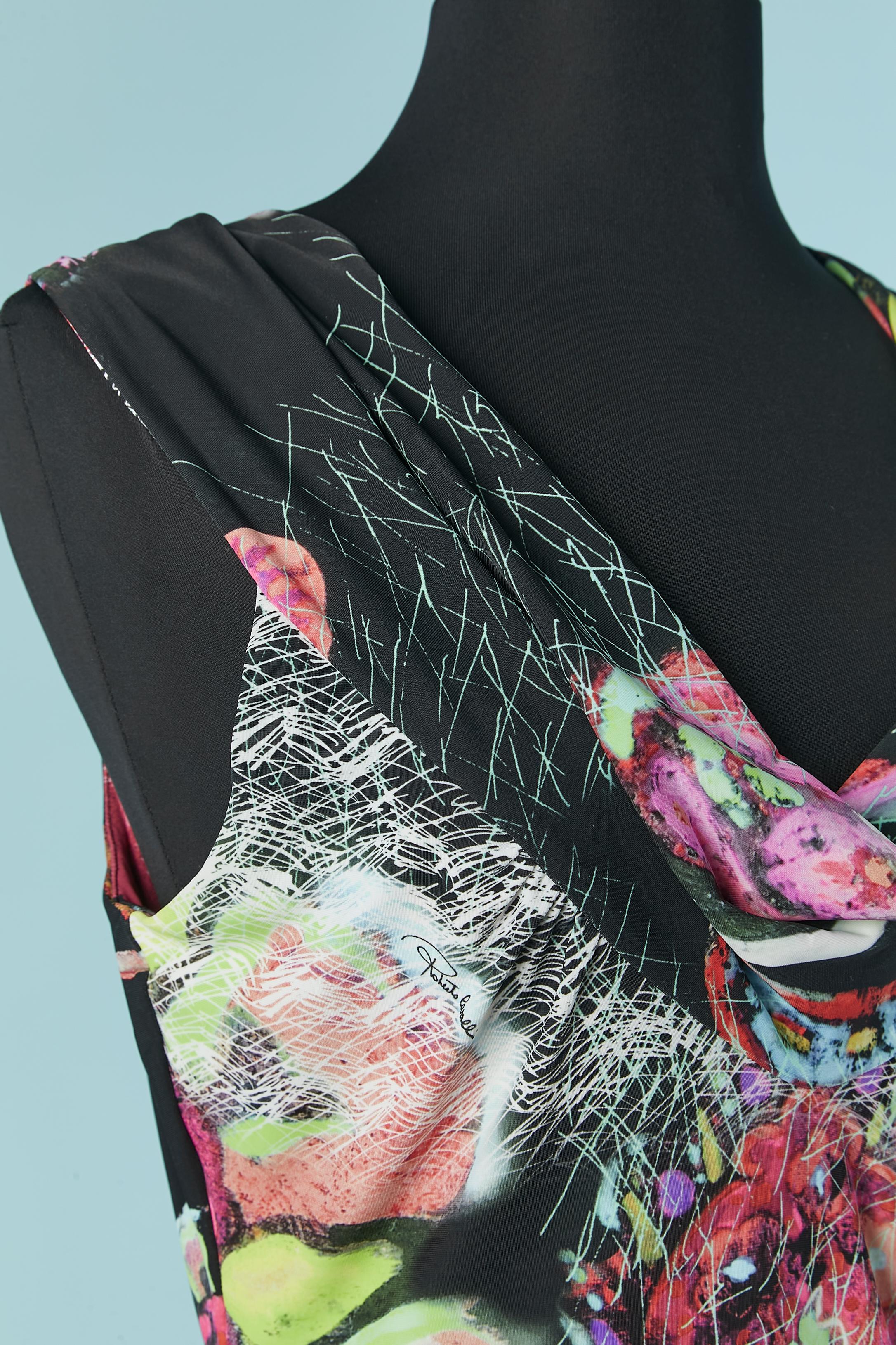 Printed sleeveless jersey dress draped around neckline Roberto Cavalli In Excellent Condition For Sale In Saint-Ouen-Sur-Seine, FR