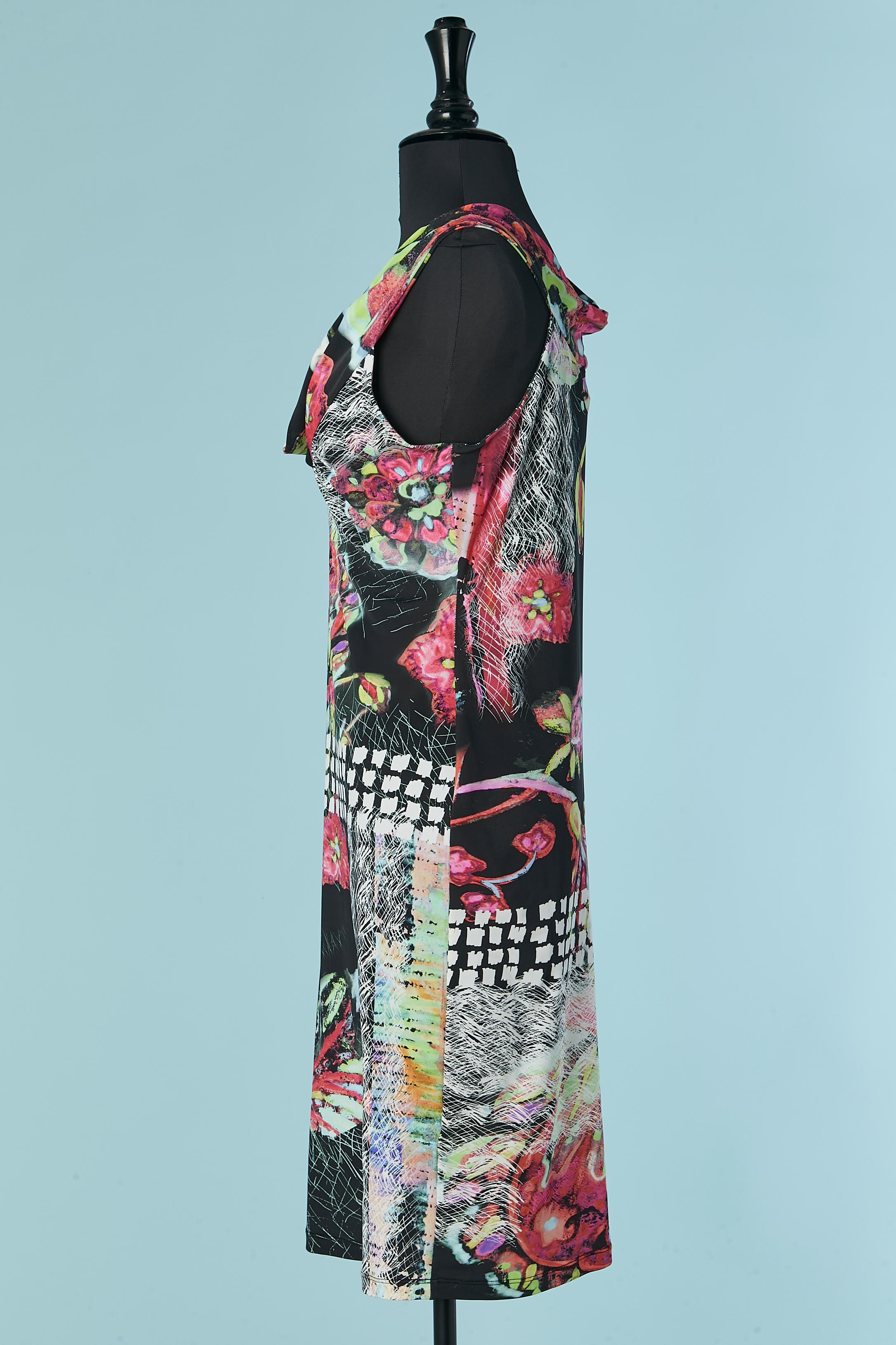 Printed sleeveless jersey dress draped around neckline Roberto Cavalli For Sale 1
