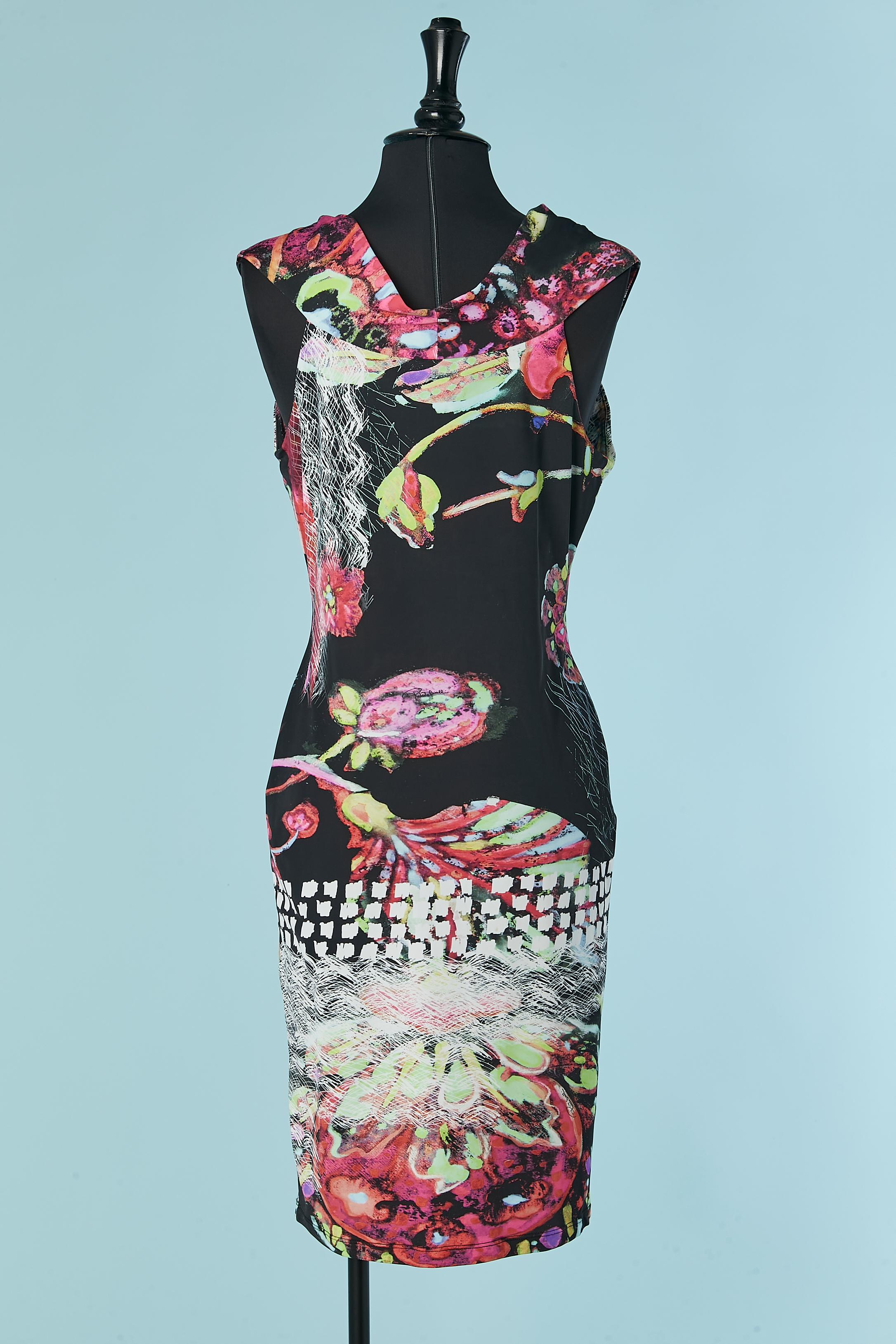 Printed sleeveless jersey dress draped around neckline Roberto Cavalli For Sale 2