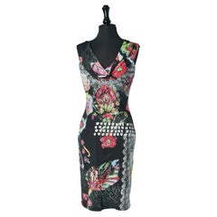Printed sleeveless jersey dress draped around neckline Roberto Cavalli