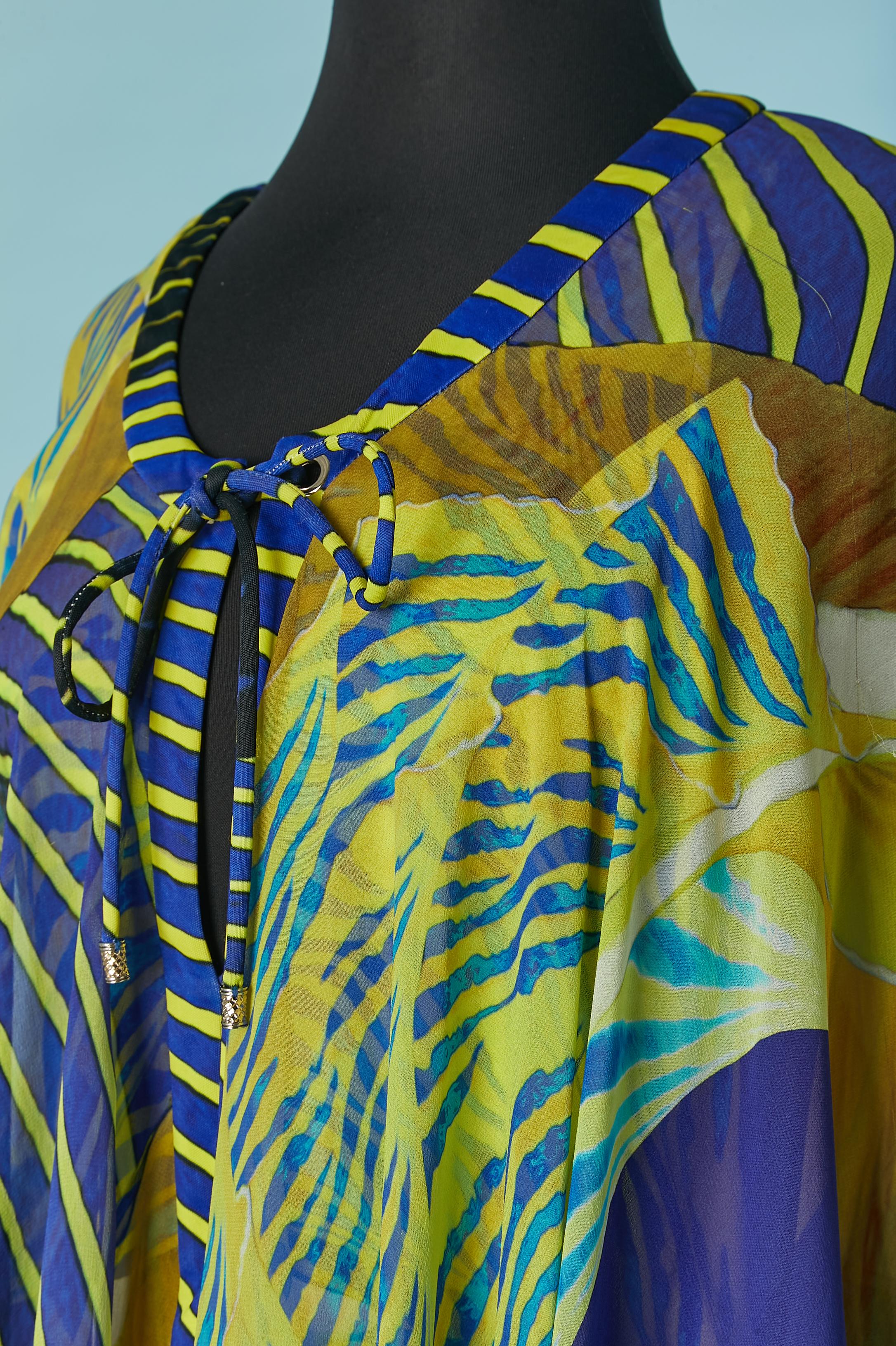 Black Printed sleeveless jumpsuit with silk printed poncho Roberto Cavalli For Sale