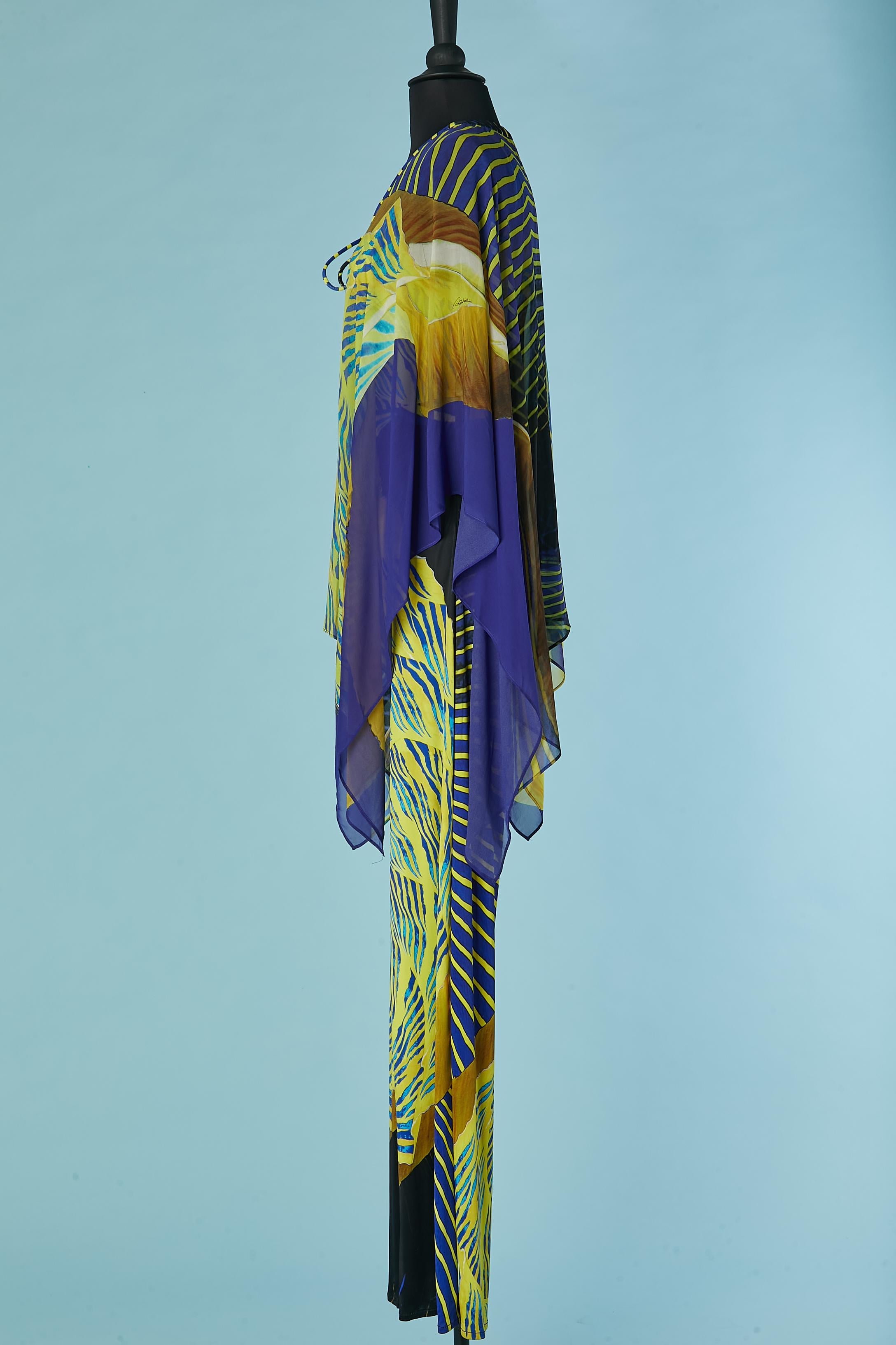 Printed sleeveless jumpsuit with silk printed poncho Roberto Cavalli For Sale 1