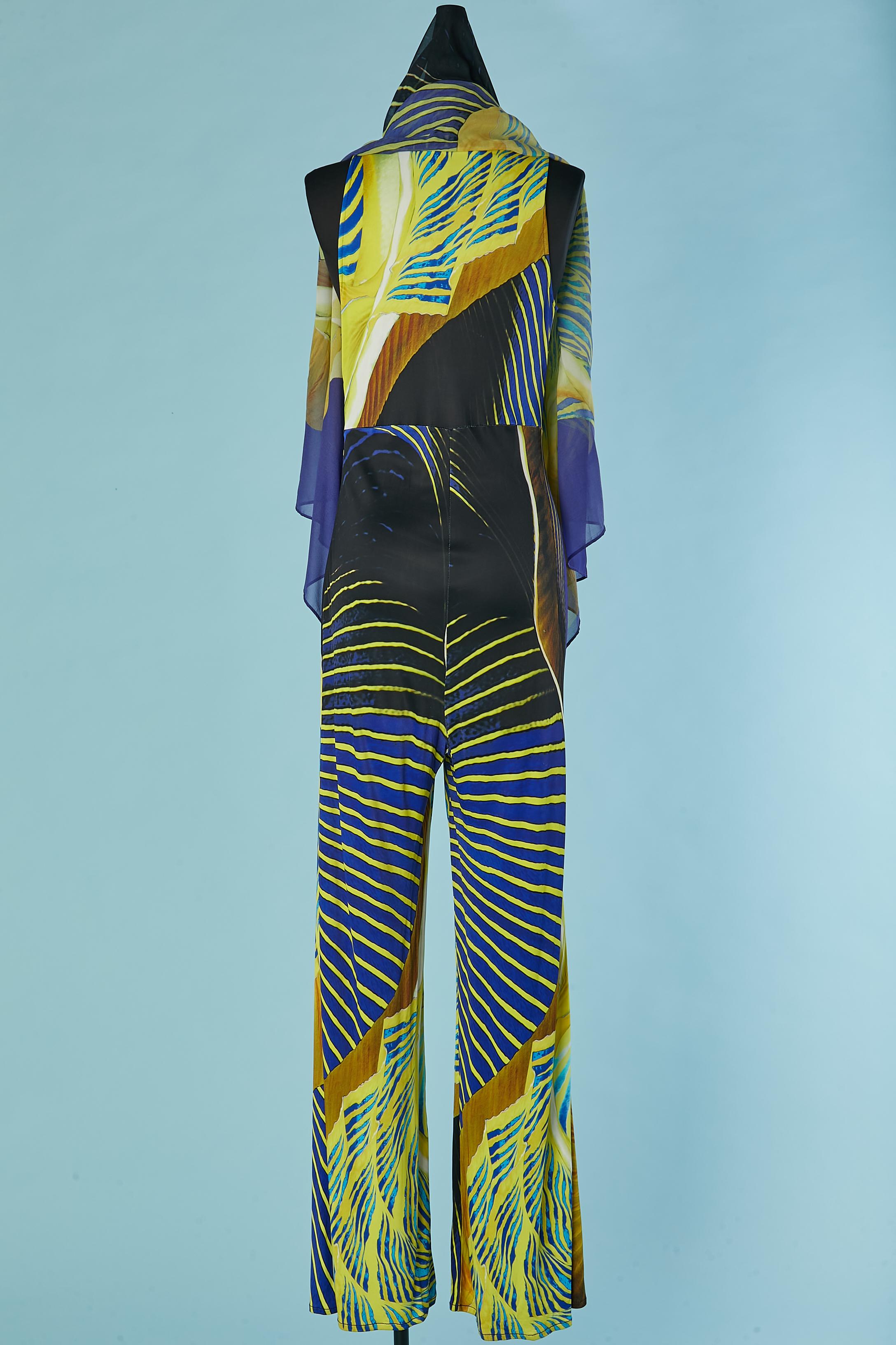 Printed sleeveless jumpsuit with silk printed poncho Roberto Cavalli For Sale 3