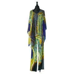 Printed sleeveless jumpsuit with silk printed poncho Roberto Cavalli