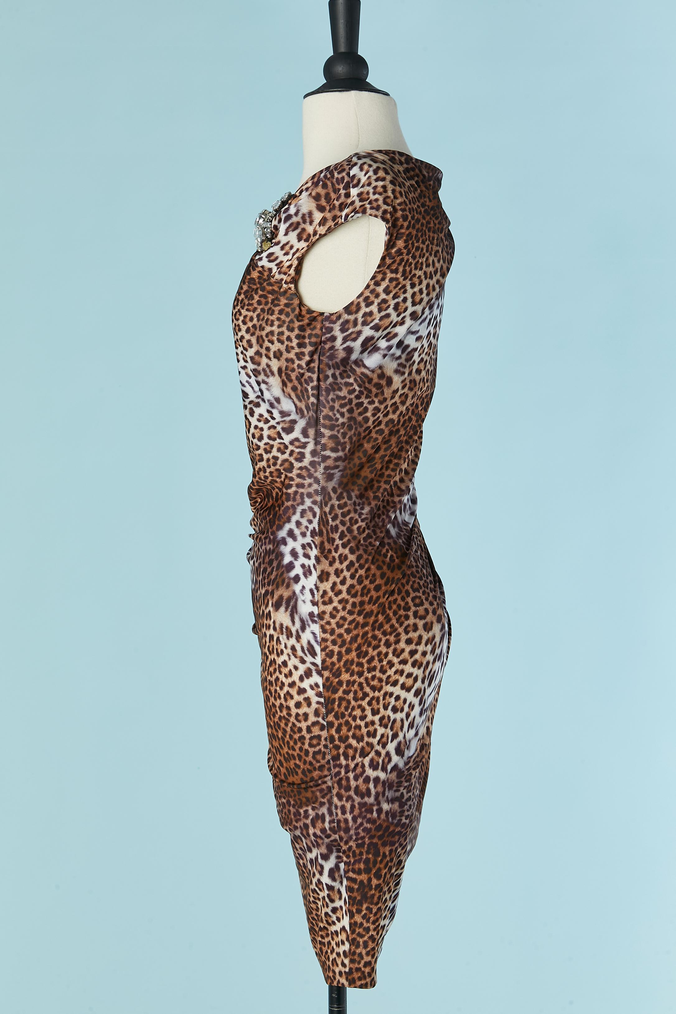 Women's Printed stretch jersey cocktail dress with rhinestone brooch BLUMARINE For Sale