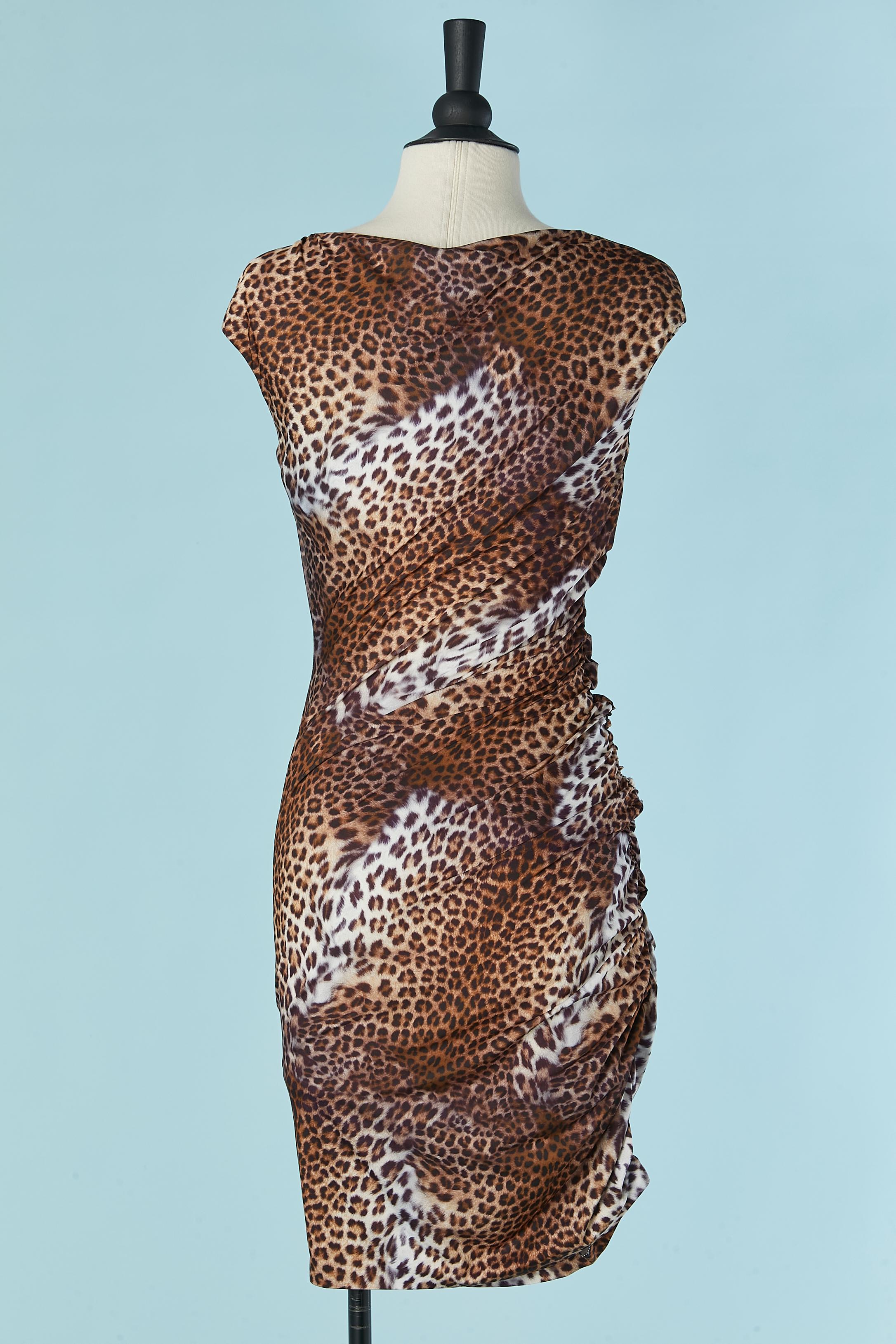 Printed stretch jersey cocktail dress with rhinestone brooch BLUMARINE For Sale 1