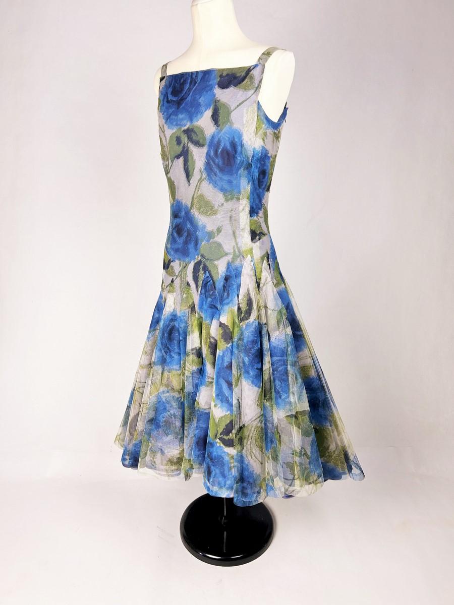 Printed tulle dress by Nina Ricci Couture by Brossin de Méré - Paris Circa 1956 2