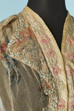 Printed tulle jacket with ribbon, flowers and threads embroideries Circa 1890