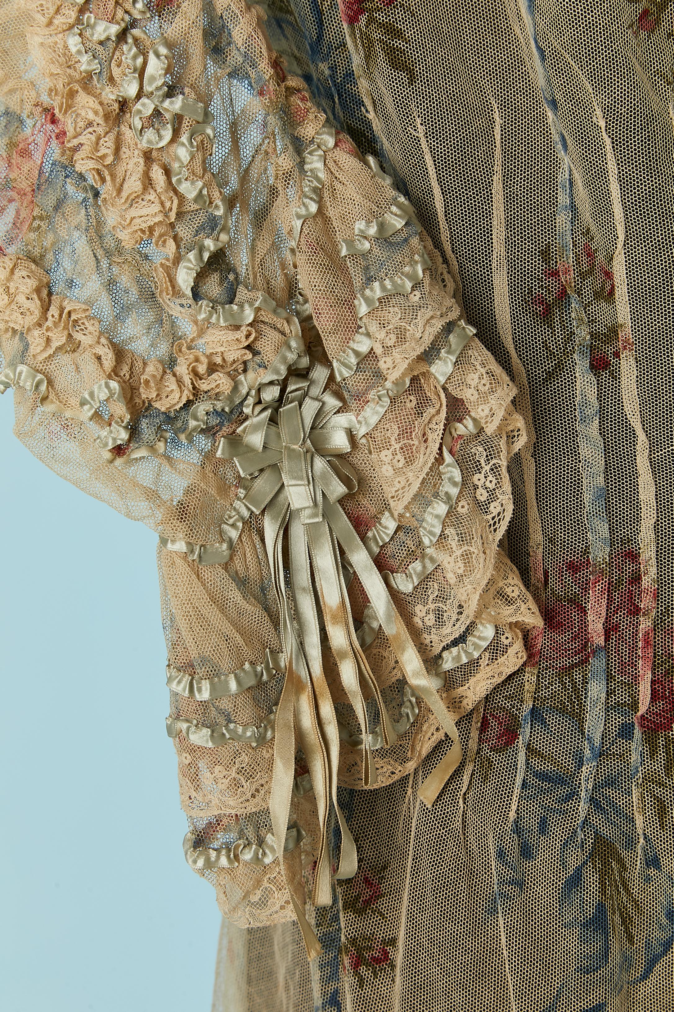 Women's Printed tulle jacket with ribbon, flowers and threads embroideries Circa 1890 For Sale