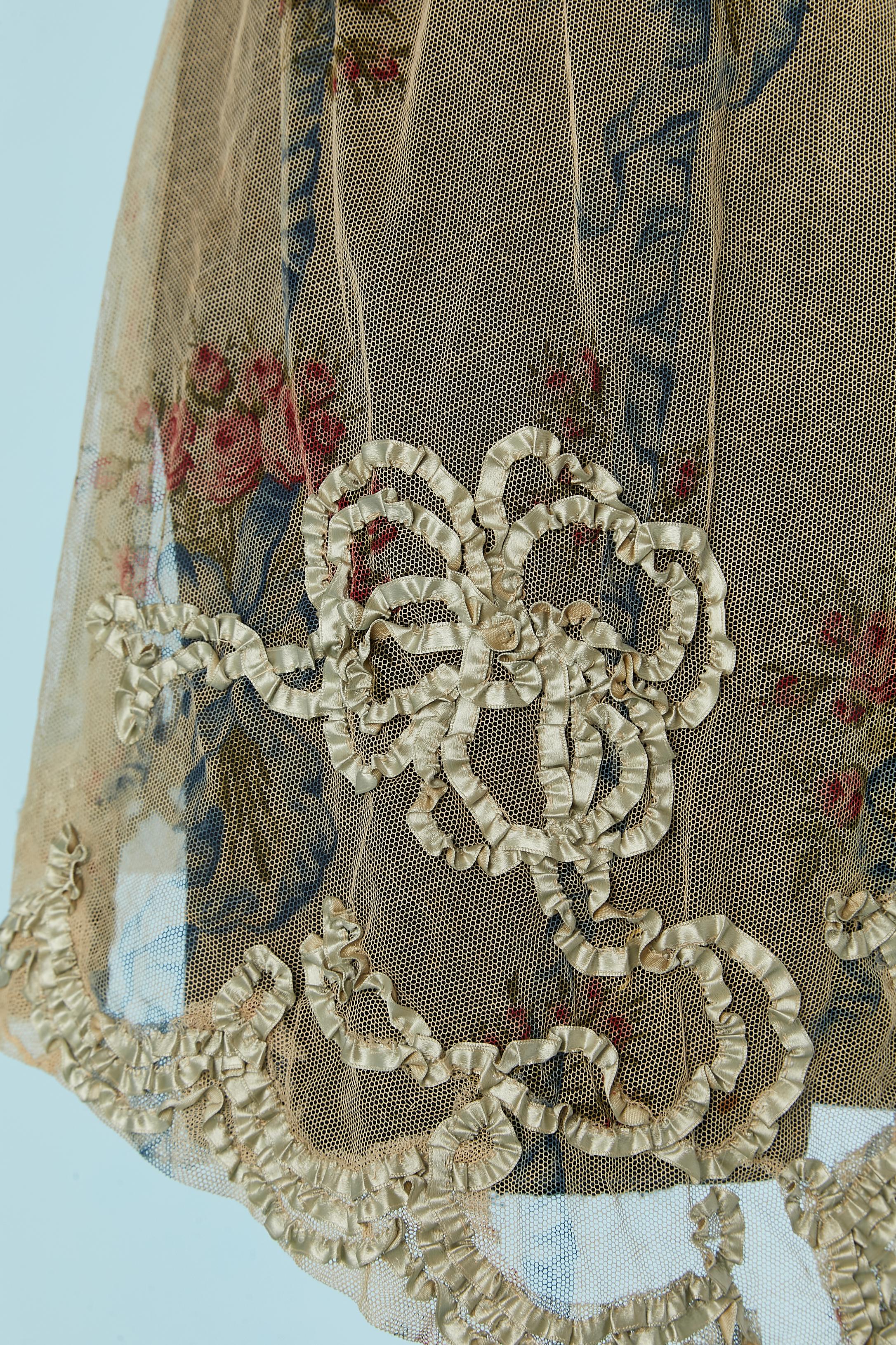 Printed tulle jacket with ribbon, flowers and threads embroideries Circa 1890 For Sale 1