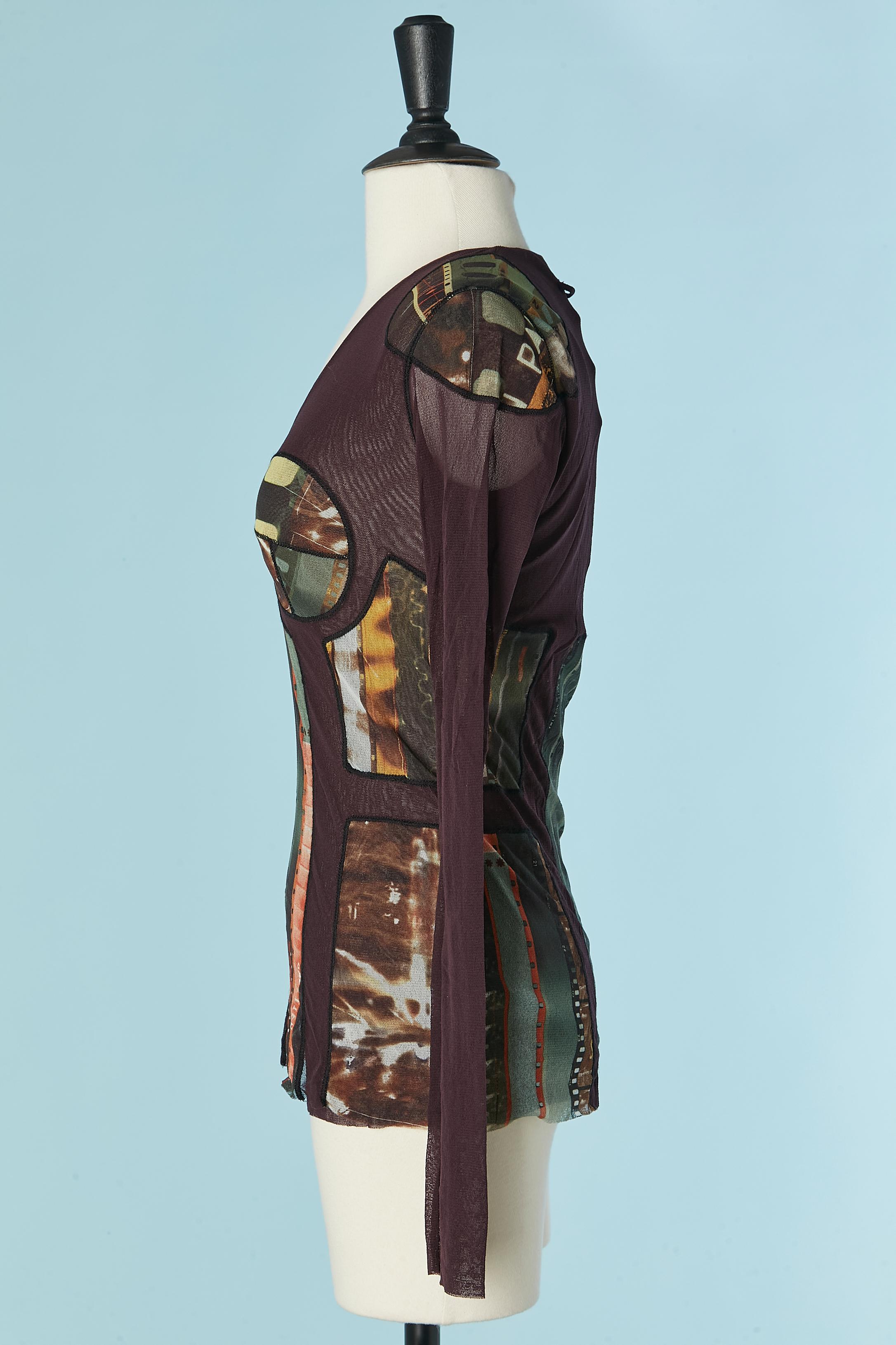 Women's Printed tulle long sleeve tee-shirt  with cut-work JEAN-PAUL GAULTIER SOLEIL For Sale