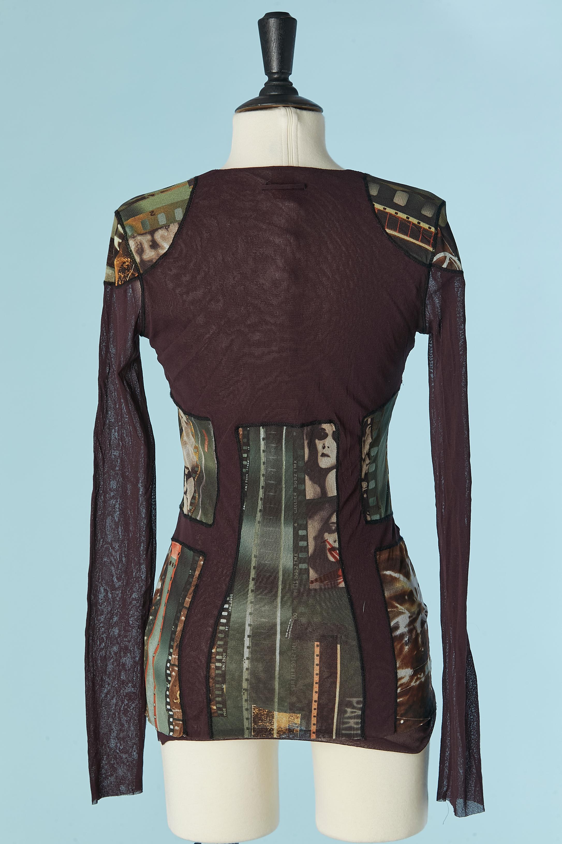 Printed tulle long sleeve tee-shirt  with cut-work JEAN-PAUL GAULTIER SOLEIL For Sale 1