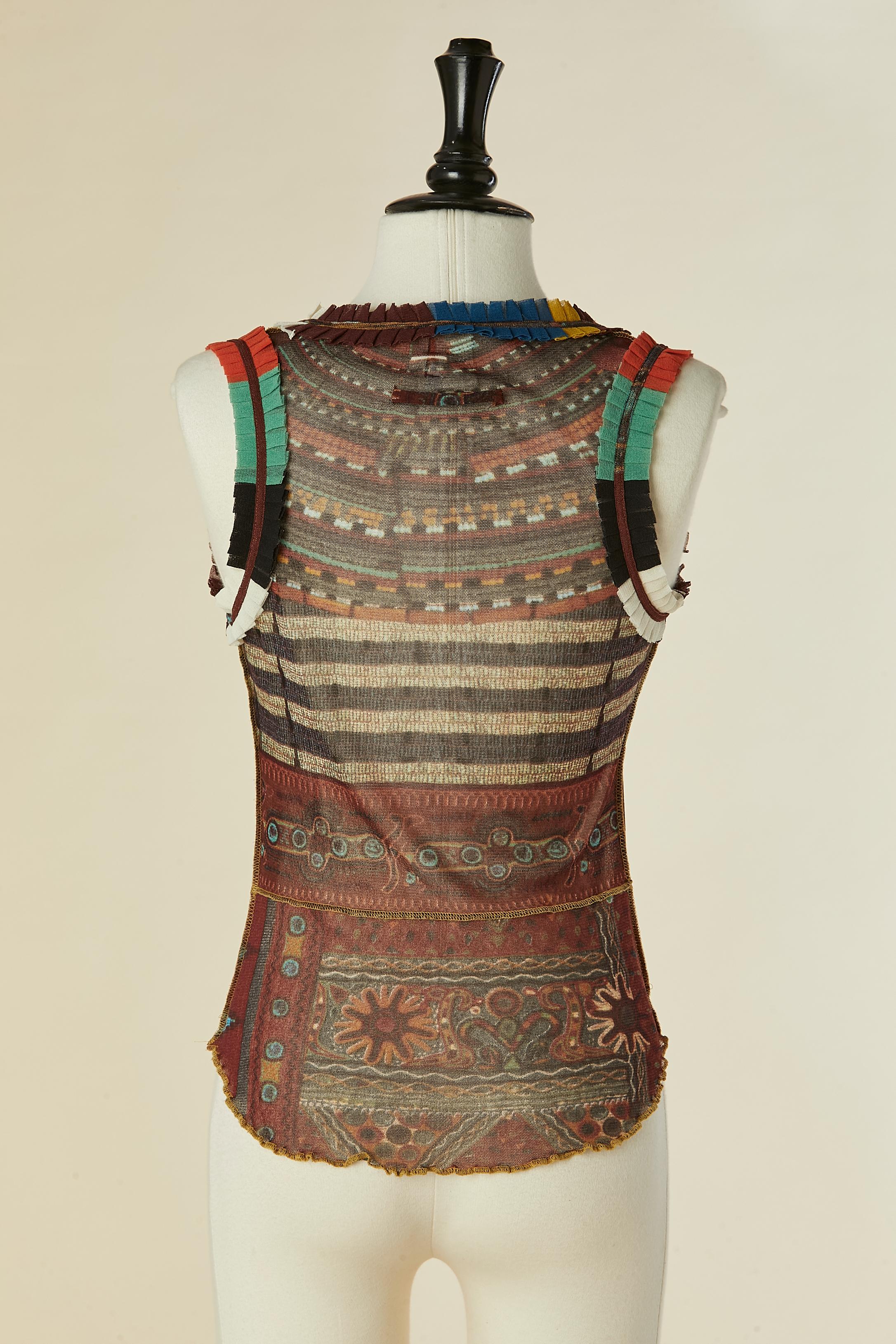 Débardeur en tulle imprimé avec volants et miroirs JEAN-PAUL GAULTIER Bon état - En vente à Saint-Ouen-Sur-Seine, FR