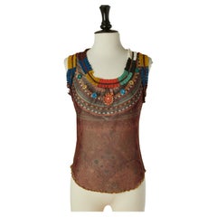Printed tulle tank top with ruffle and mirror embellishment JEAN-PAUL GAULTIER