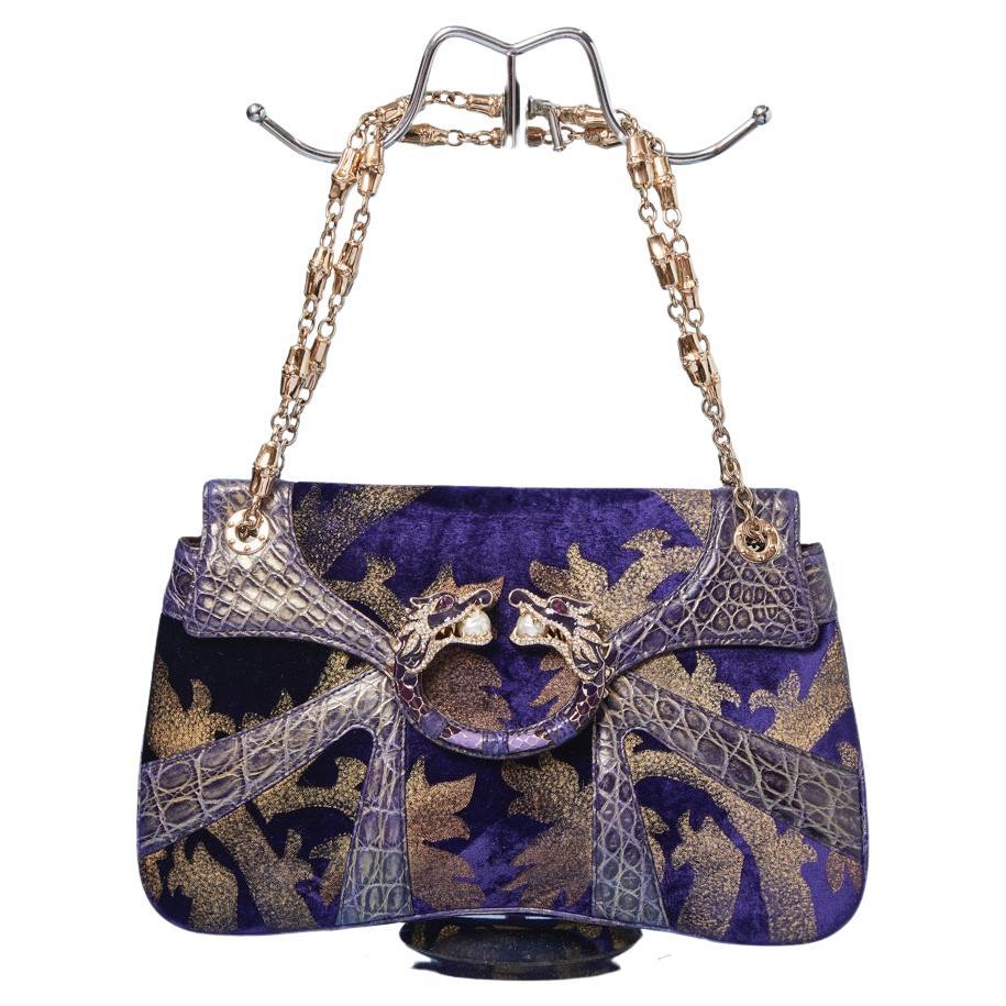 Borsa "Tribeca" in velluto stampato e pelle con catena in bambù Gucci