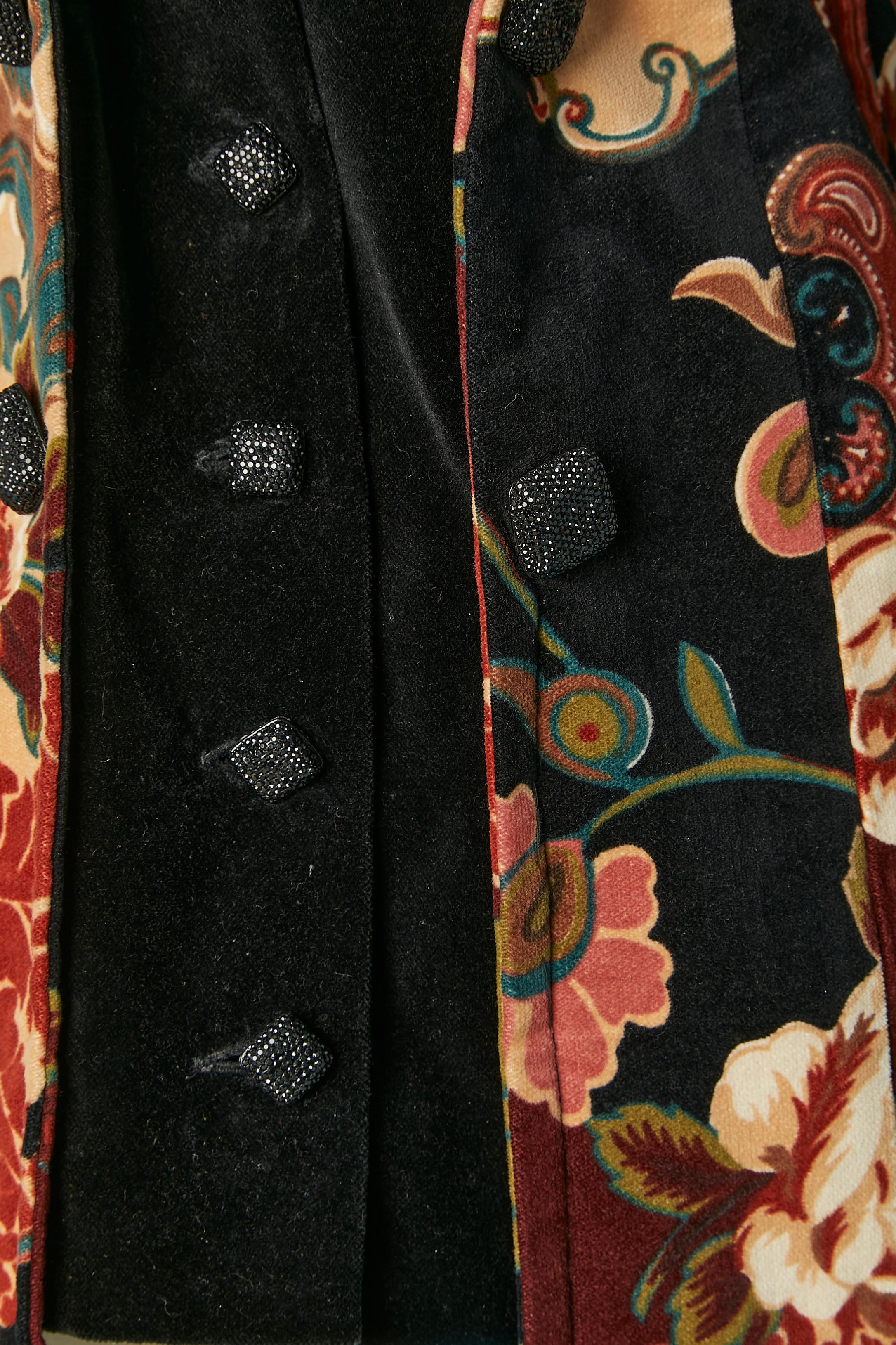 Black Printed velvet jacket with 