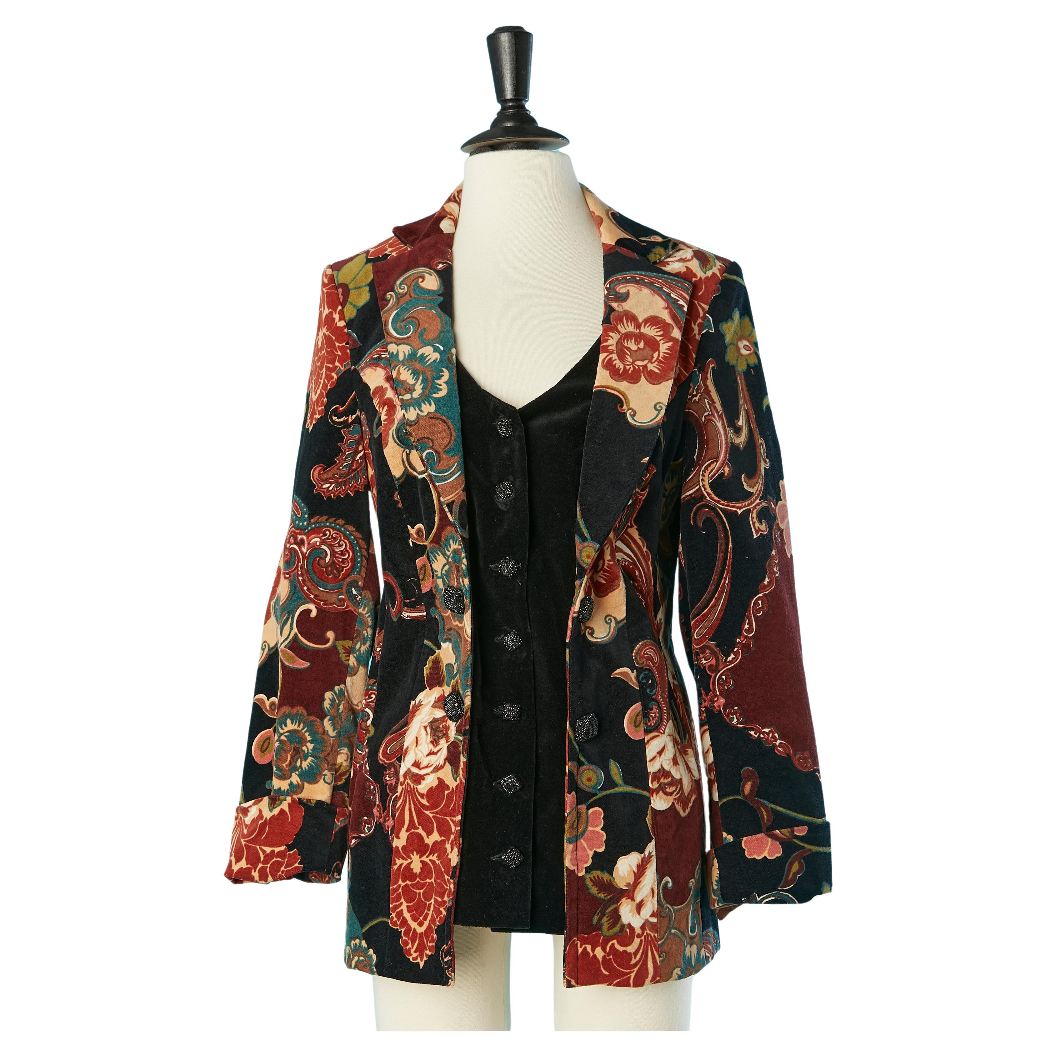 Printed velvet jacket with "trompe l'oeil" vest underneath Umberto Tozzi  For Sale
