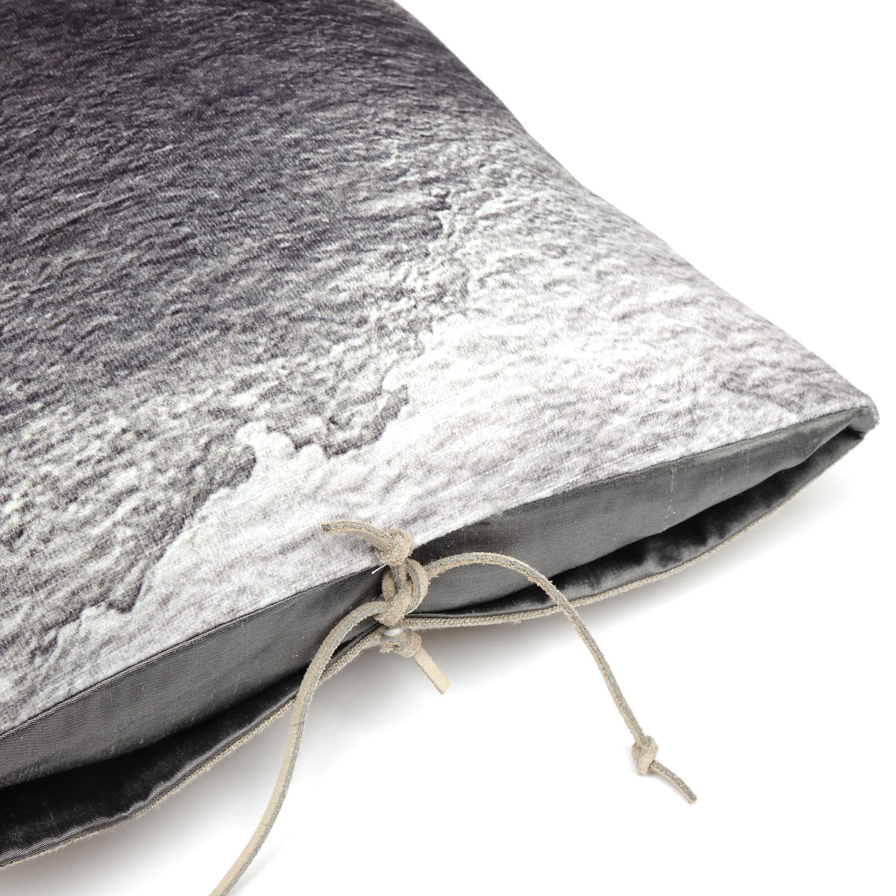 Modern Printed Velvet Pillow Smudge Carbon For Sale
