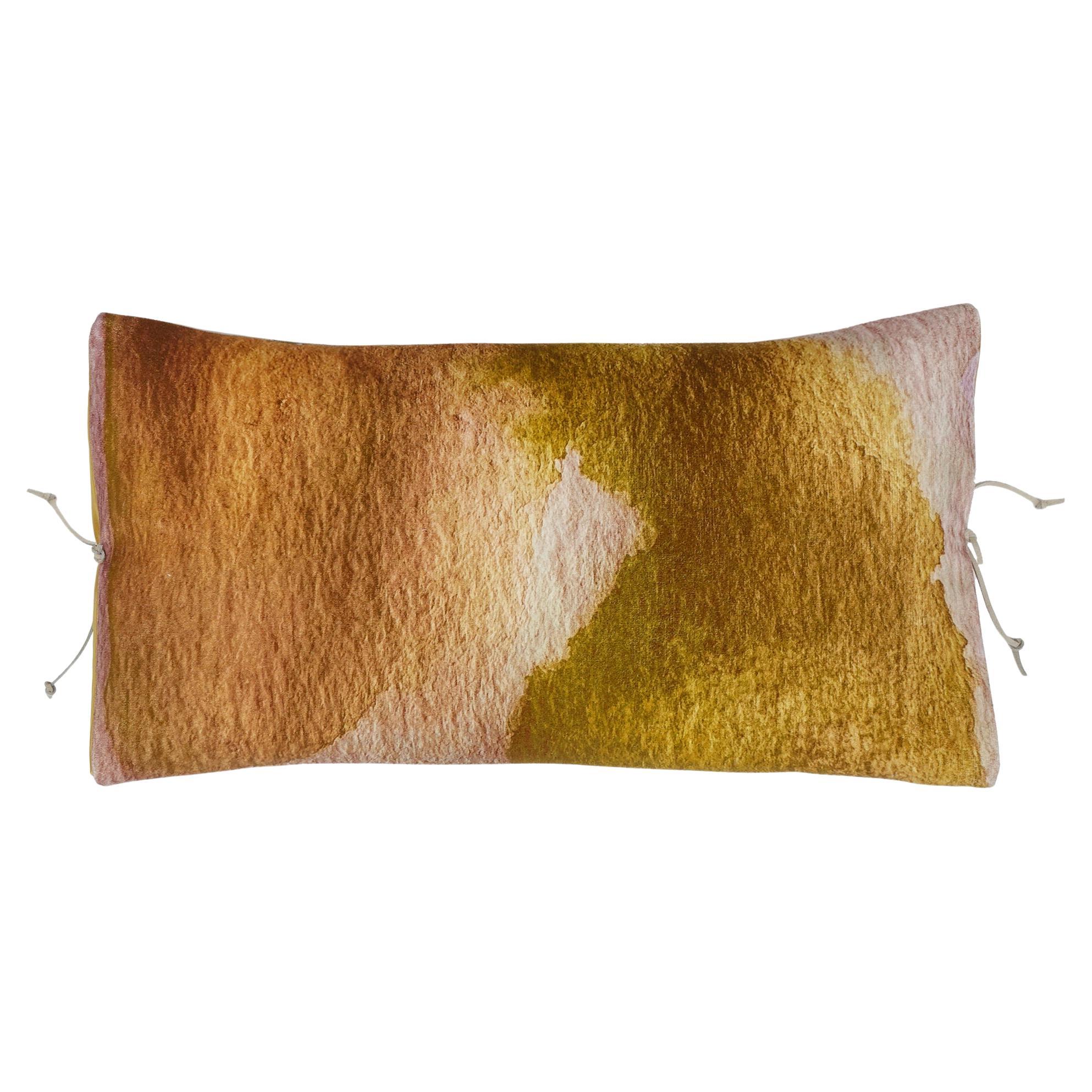 Printed Velvet Pillow Smudge Ochre For Sale